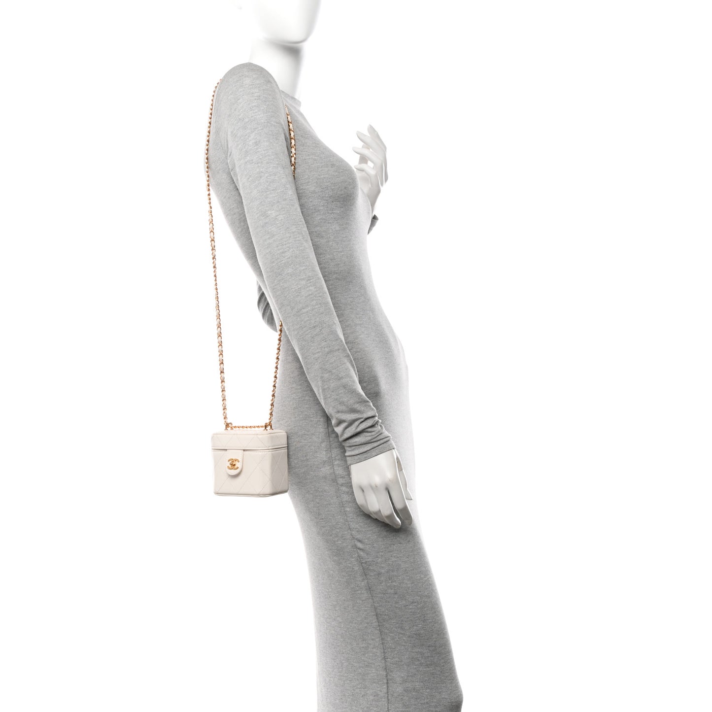 Lambskin Quilted Vanity Clutch With Chain White