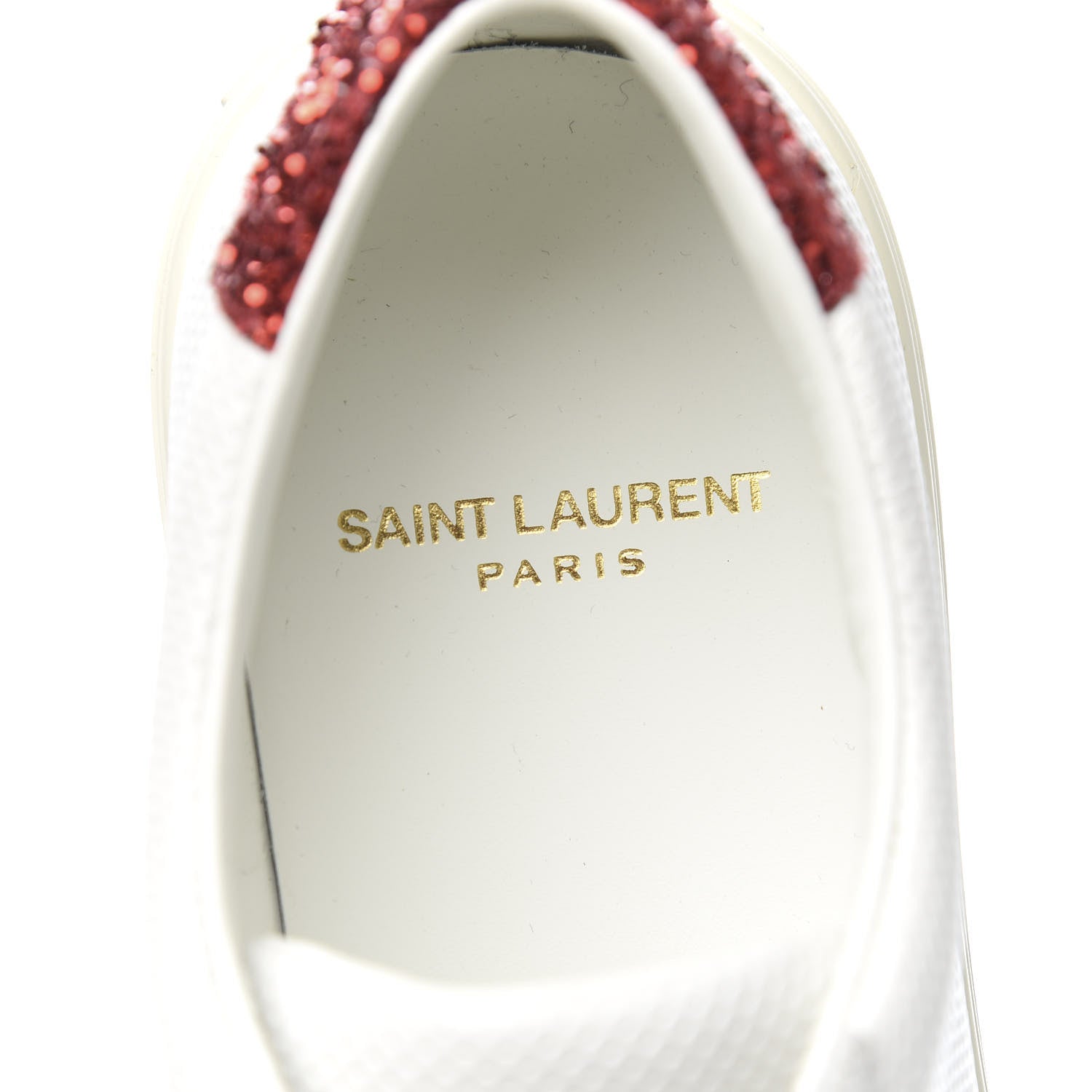 Saint Laurent Perforated Calfskin Glitter Andy Low Top Sneakers 37 White Red 7 of 9