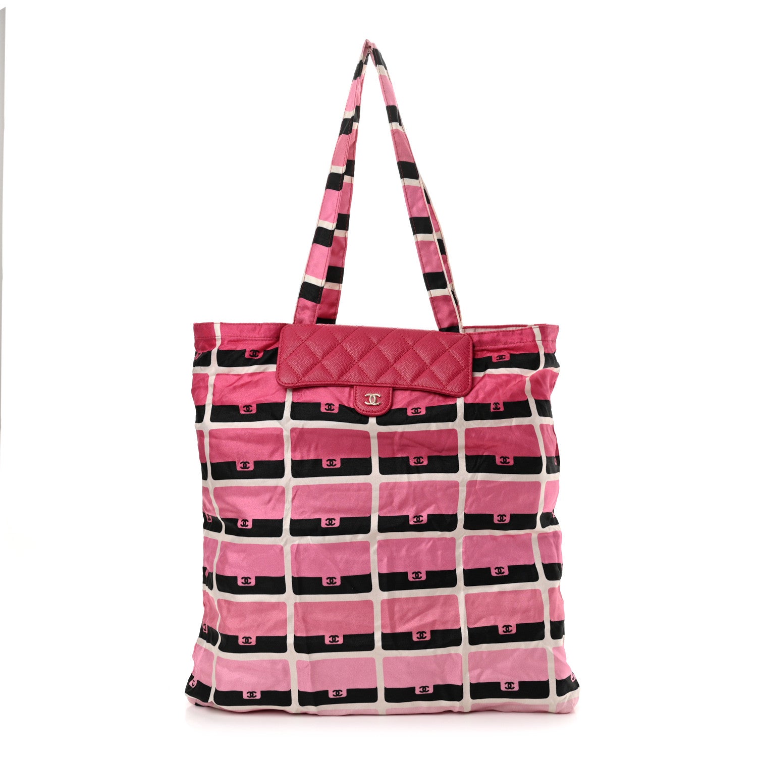 Chanel Caviar Fabric Quilted Foldable Tote With Chain Pink Multicolor 3 of 18
