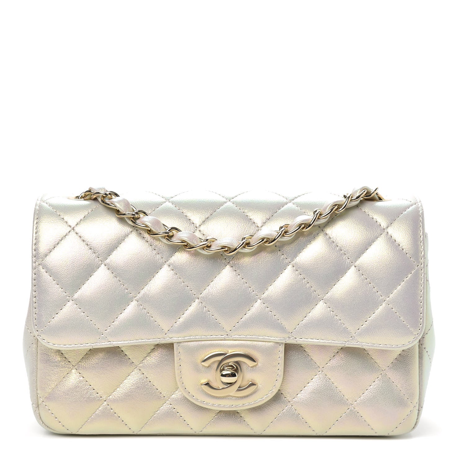 Chanel Iridescent Lambskin Quilted Mini Rectangular Flap Ivory 1 of 11