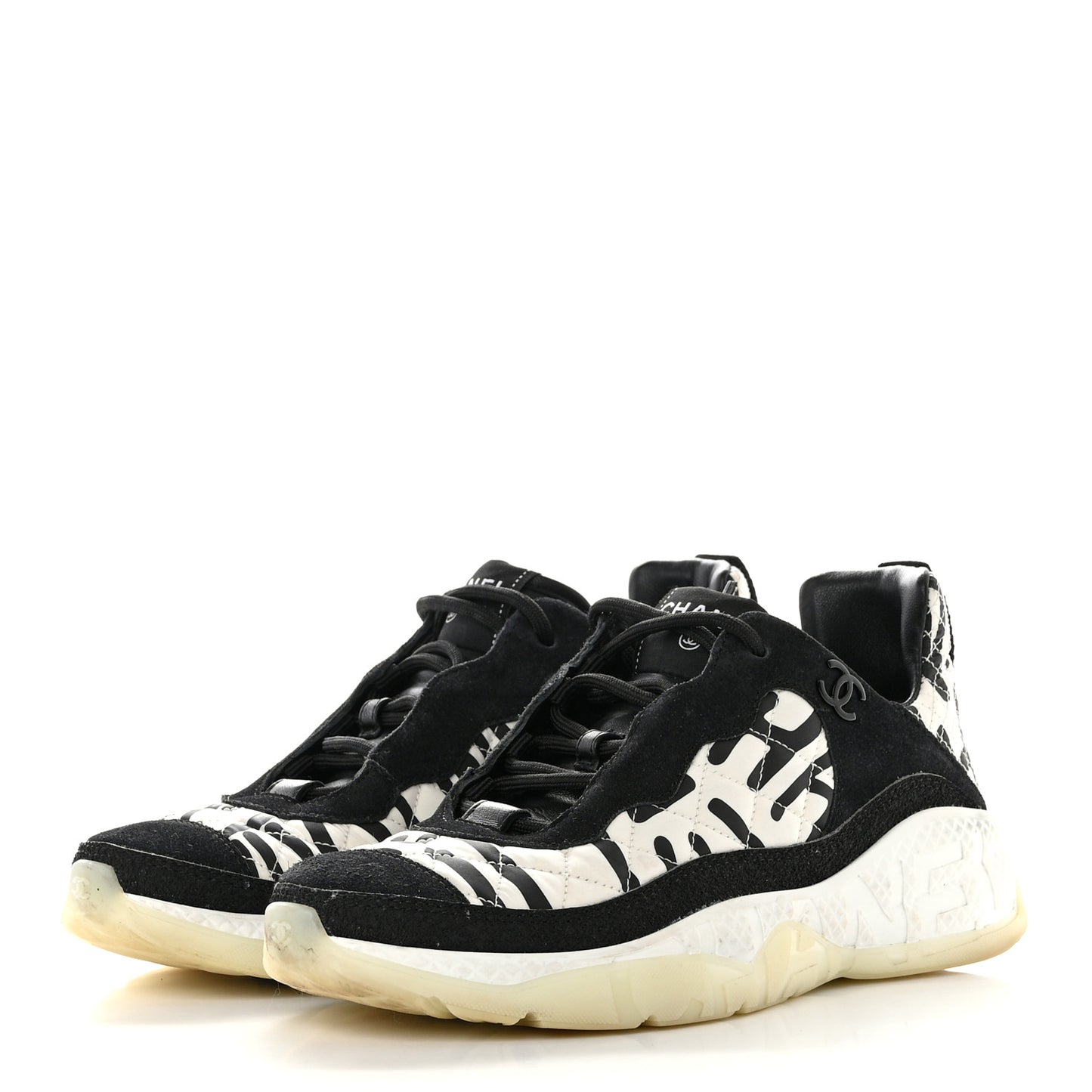 Nylon Suede Calfskin Printed Sneakers 38 White Black