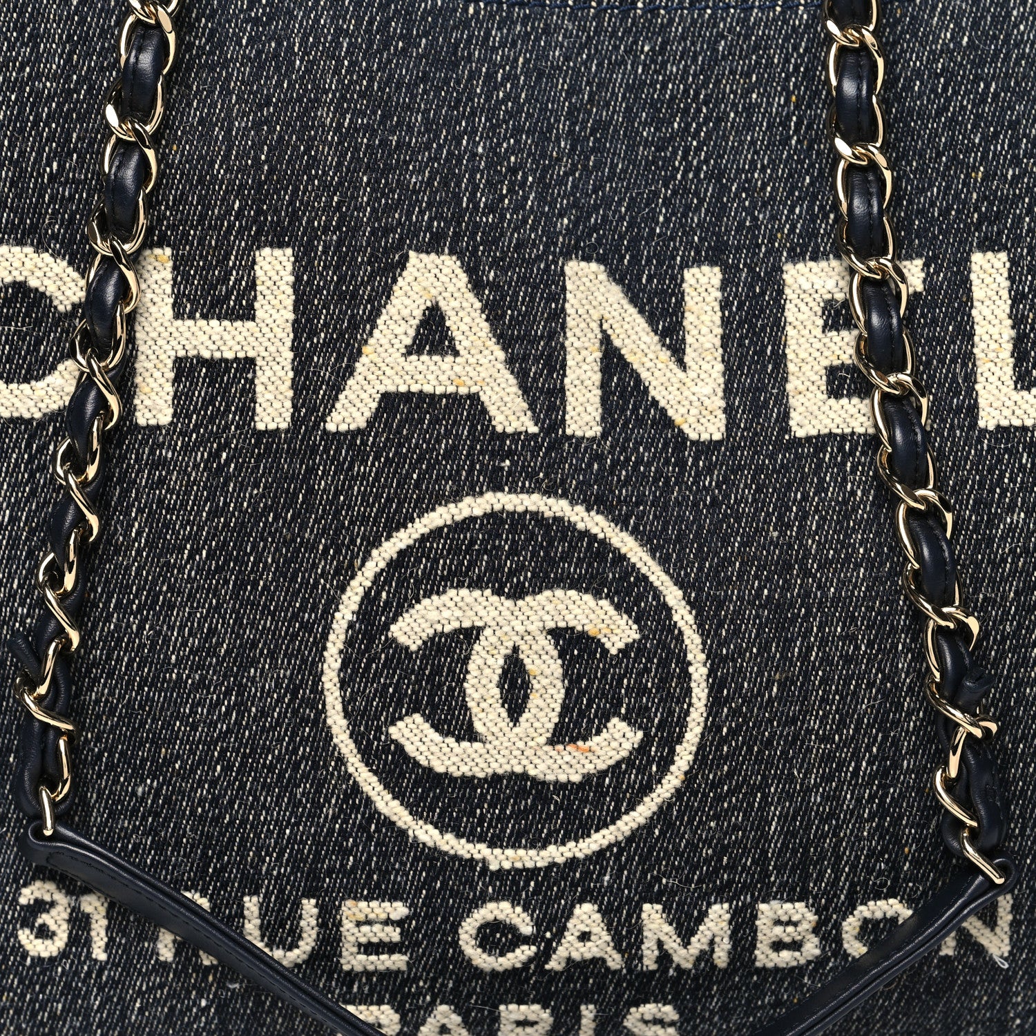 Chanel Denim Medium Deauville Tote Dark Blue White 10 of 15