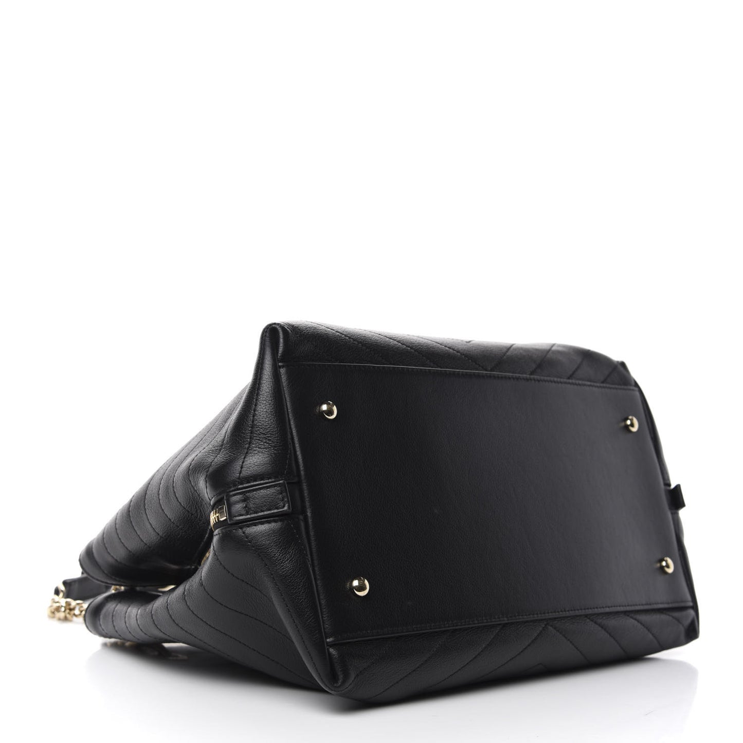 Calfskin Stitched Large Chevron Chic Shopping Bag Black