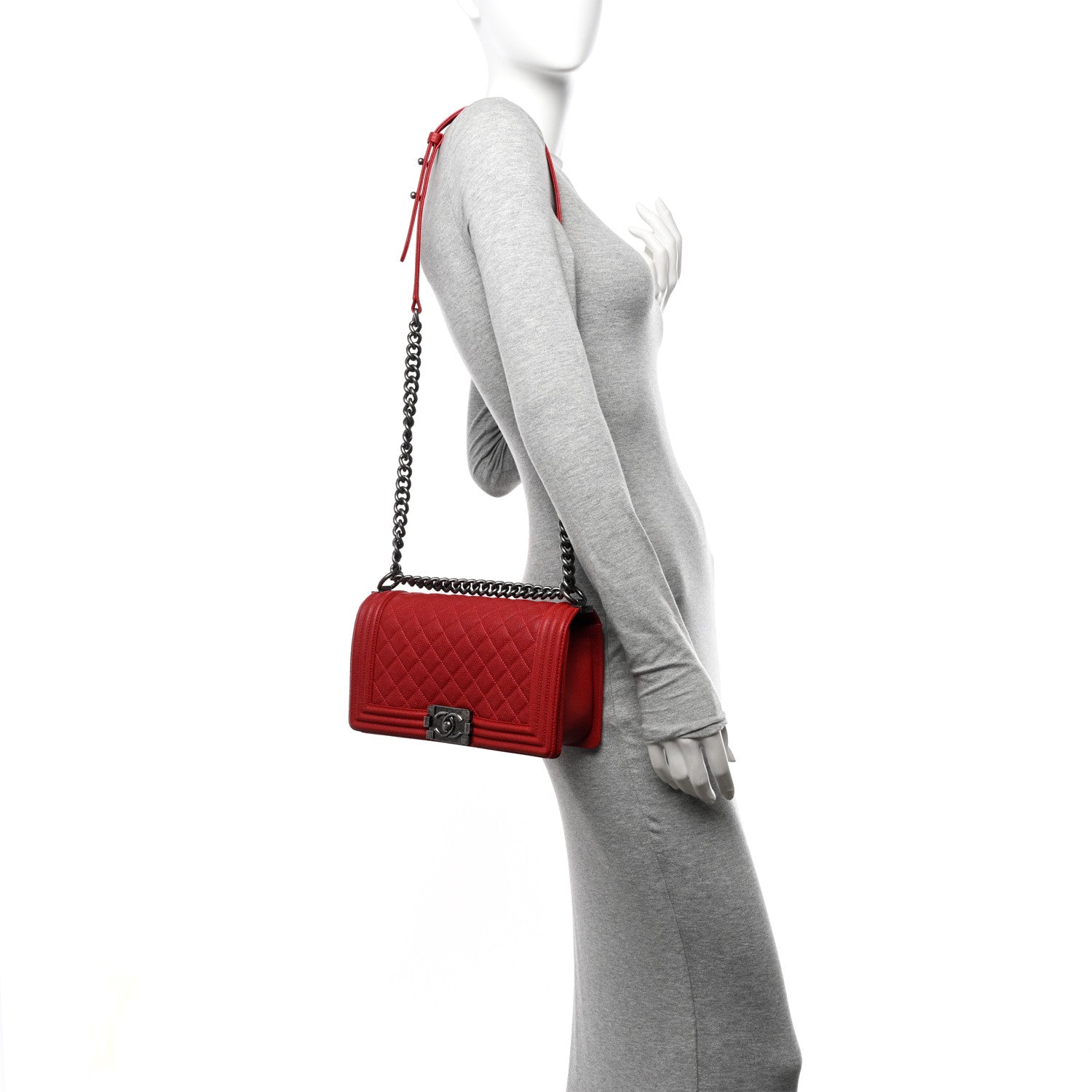 Chanel Caviar Quilted Medium Boy Flap Red 2 of 11