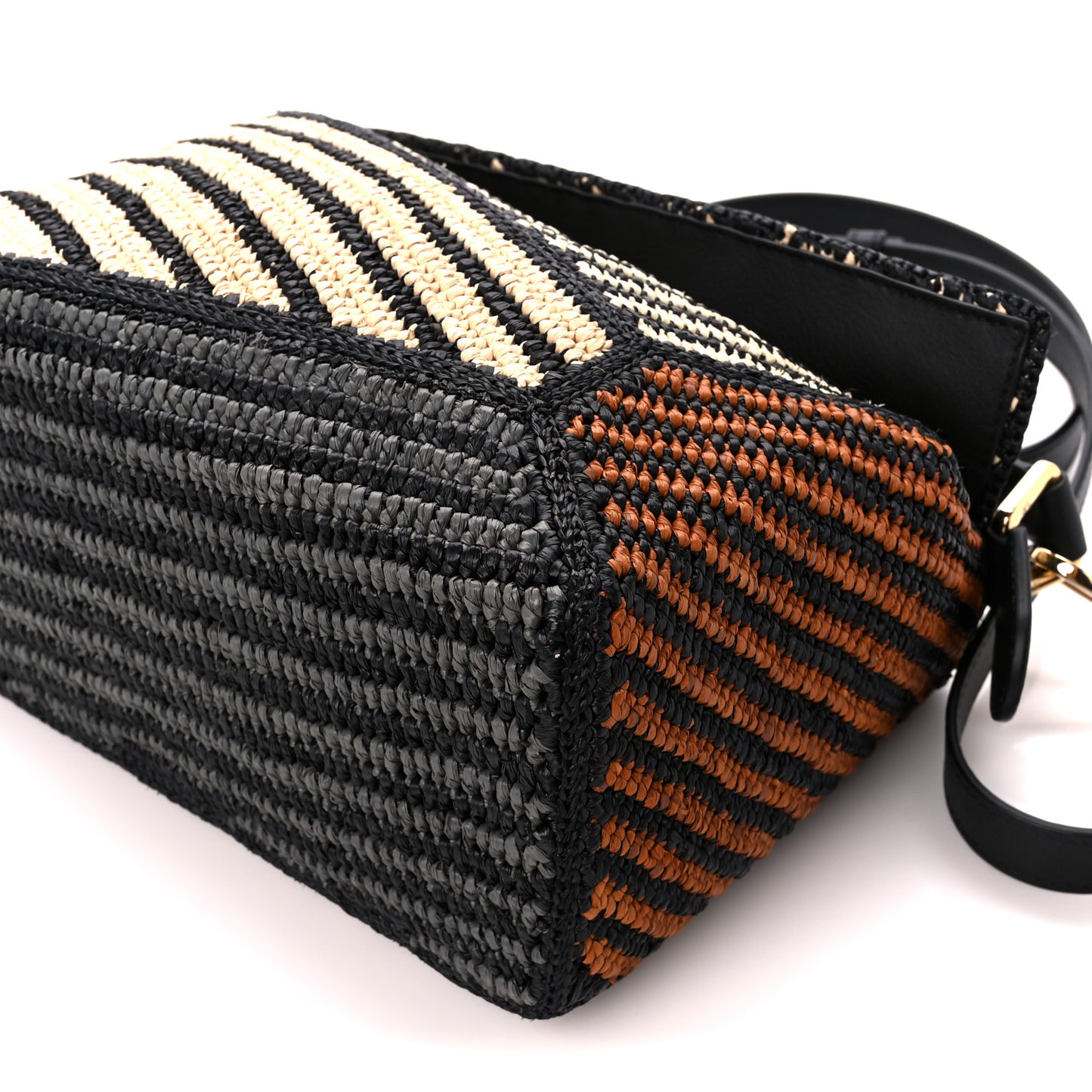 Raffia Calfskin Small Puzzle Bag Natural Honey Gold