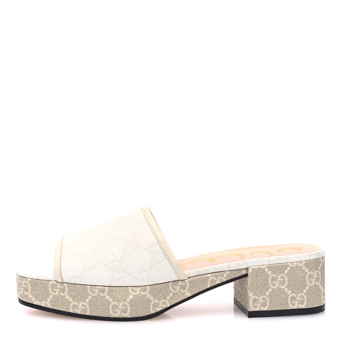 GG Supreme Monogram Malaga Kid Platform Mule Sandals 37 White Mystic White