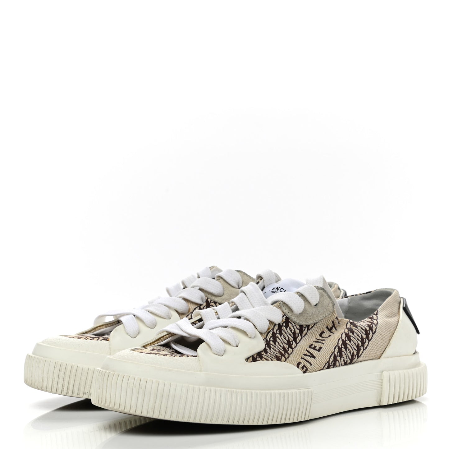 Canvas Chain Logo Printed Womens Tennis Sneakers 38 Beige Brown