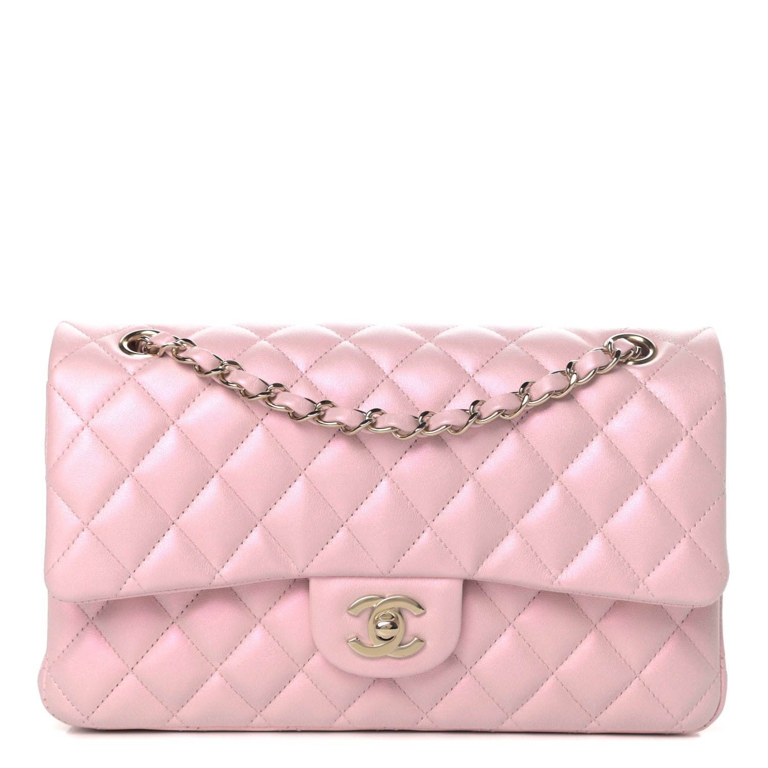 Chanel Iridescent Calfskin Quilted Medium Double Flap Light Pink 1 of 12