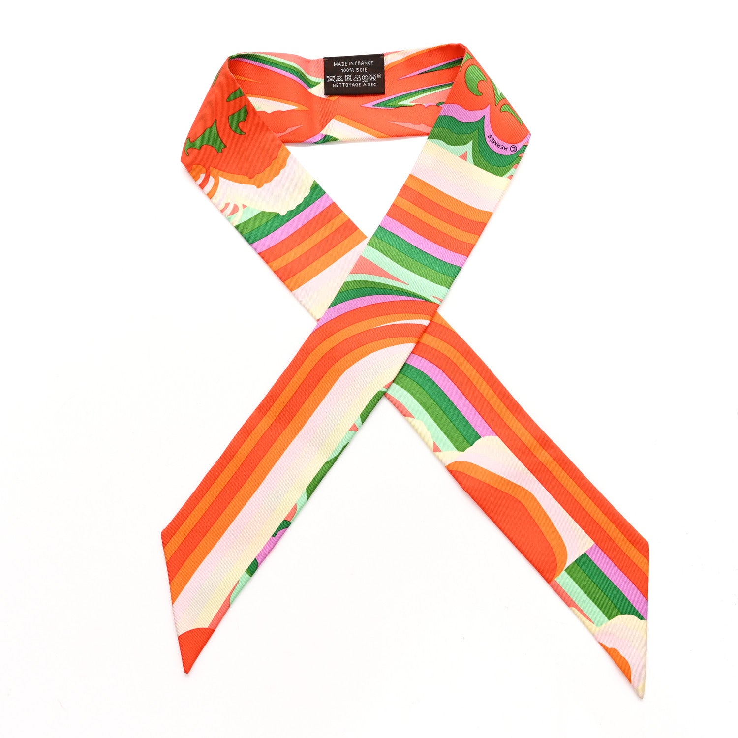 Hermes Silk Brides De Gala Shadow Twilly Orange Vert Corail