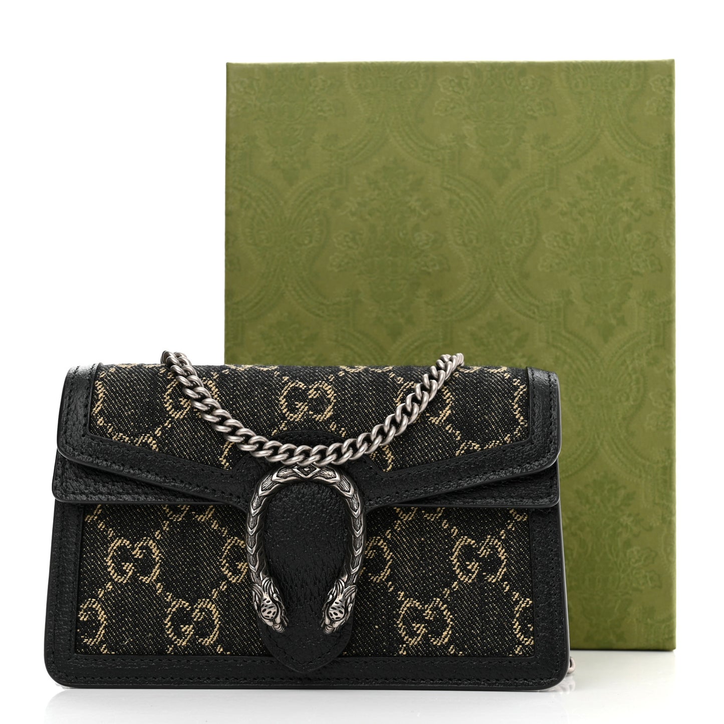 Jacquard Black Denim GG Monogram Super Mini Dionysus Shoulder Bag Black Ivory