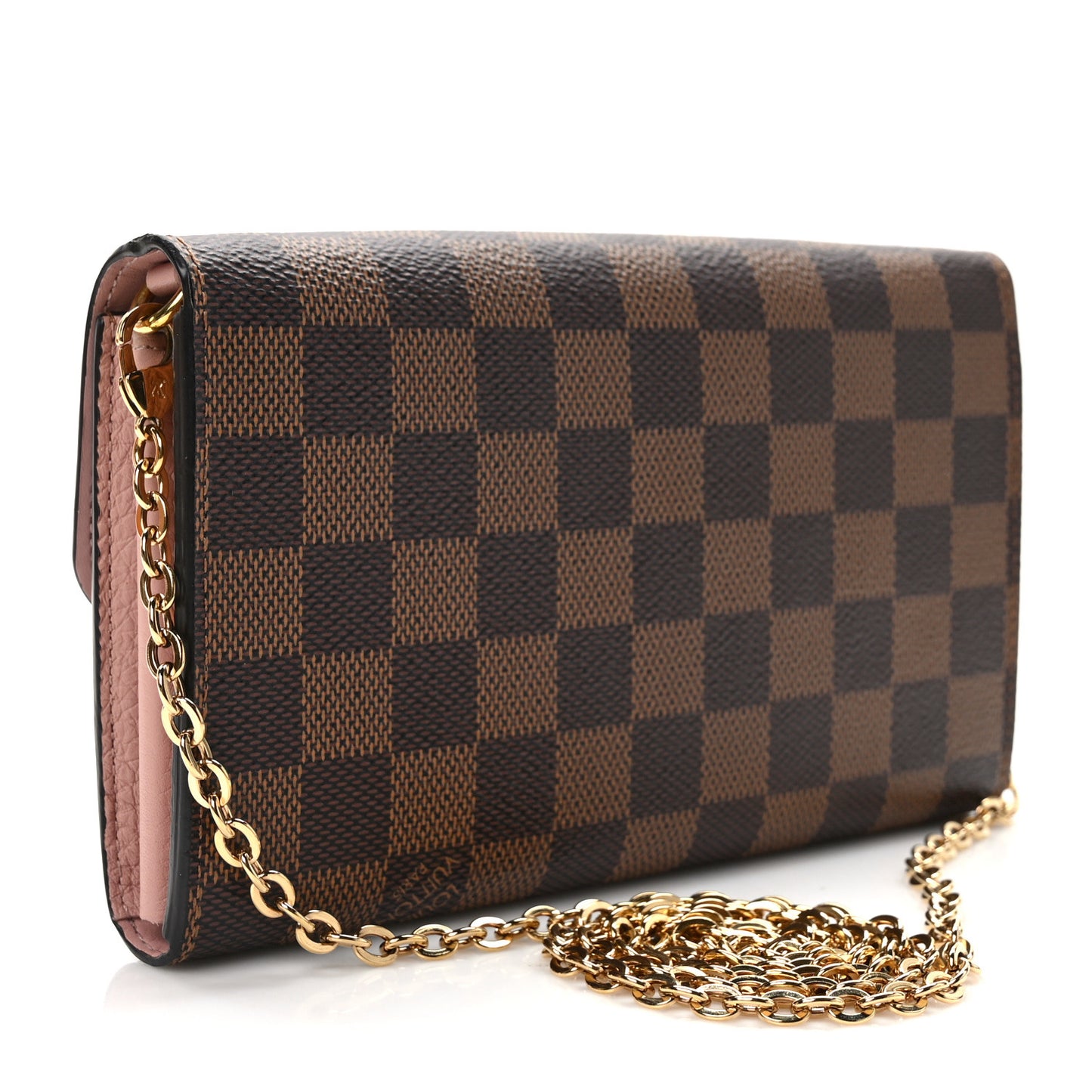 Damier Ebene Croisette Chain Wallet Rose Ballerine