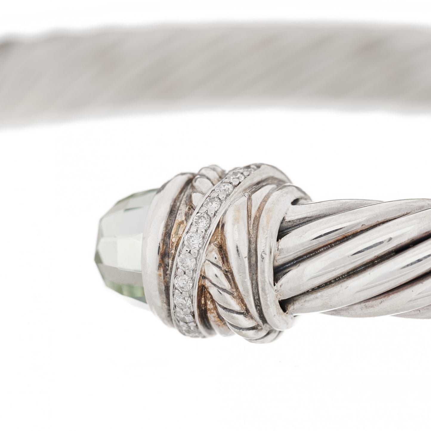 Sterling Silver Diamond Prasiolite 7mm Cable Classics Crossover Bracelet