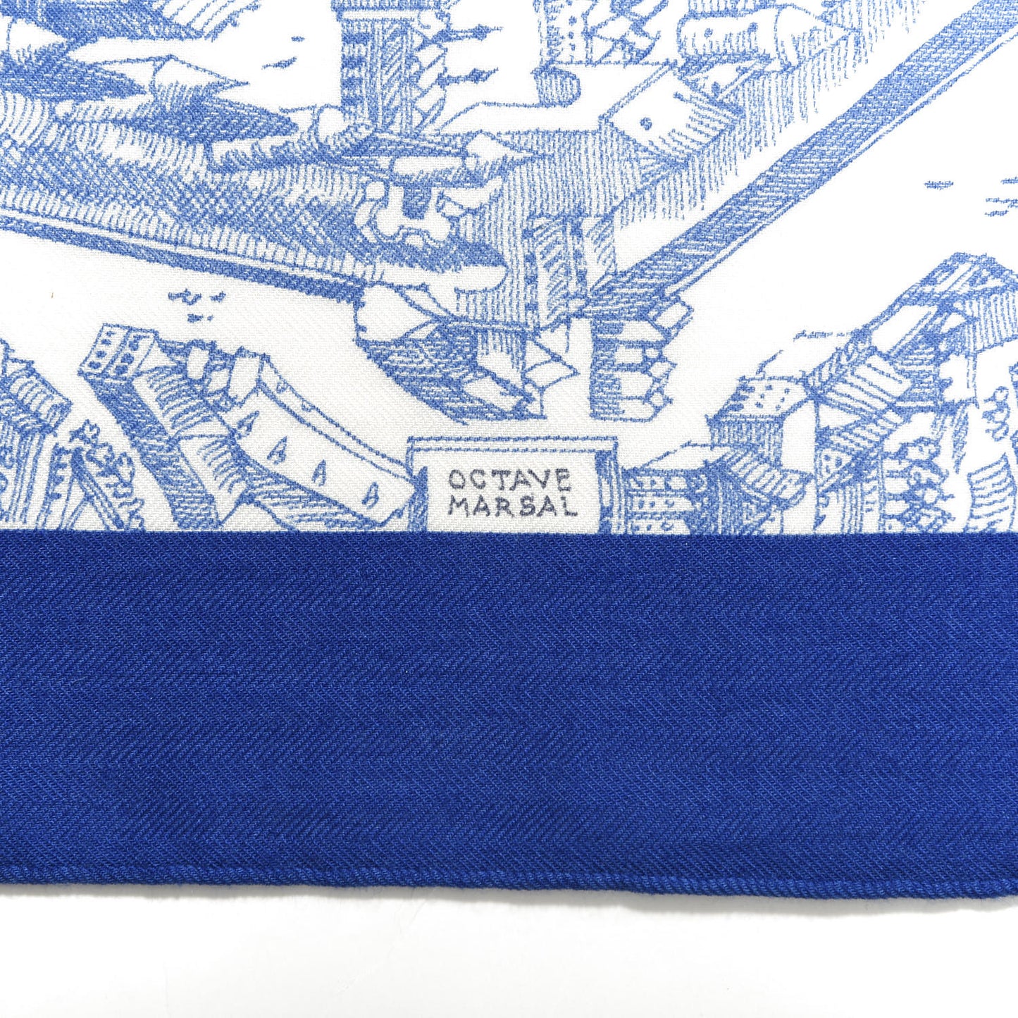 Cashmere Silk La Cite Cavaliere Shawl 140 Bleu Roy White Encre