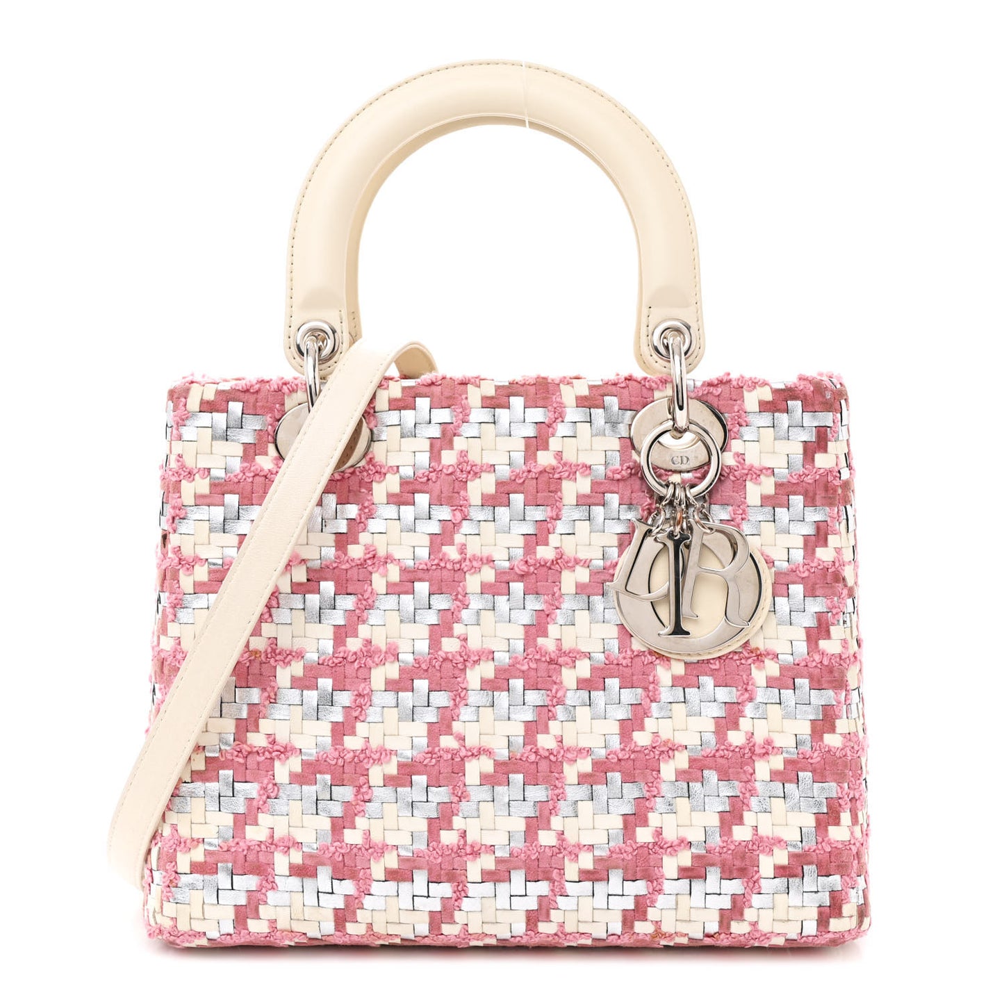 Lambskin Woven Tweed Medium Lady Dior Pink