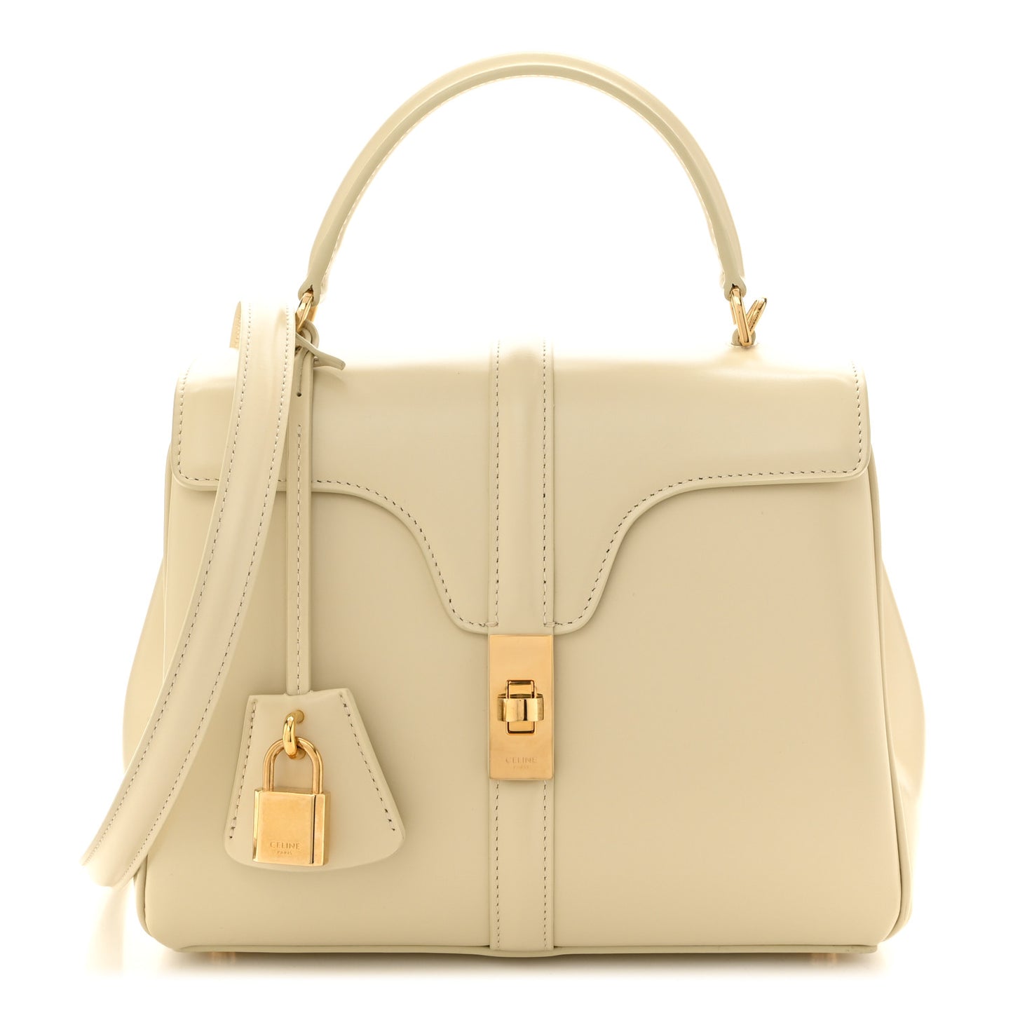 Grained Calfskin Small 16 Top Handle Bag Beige