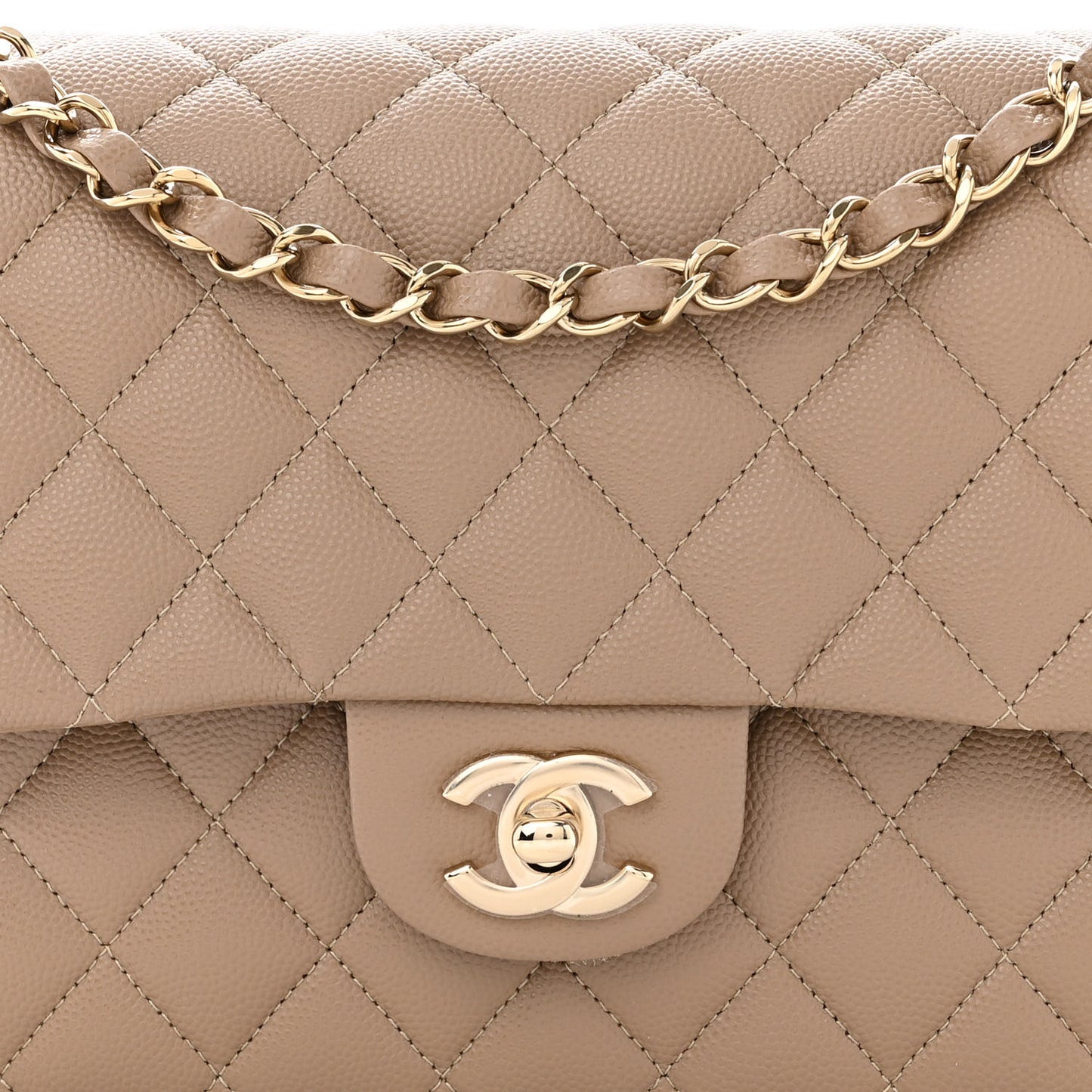 Caviar Quilted Medium Double Flap Dark Beige