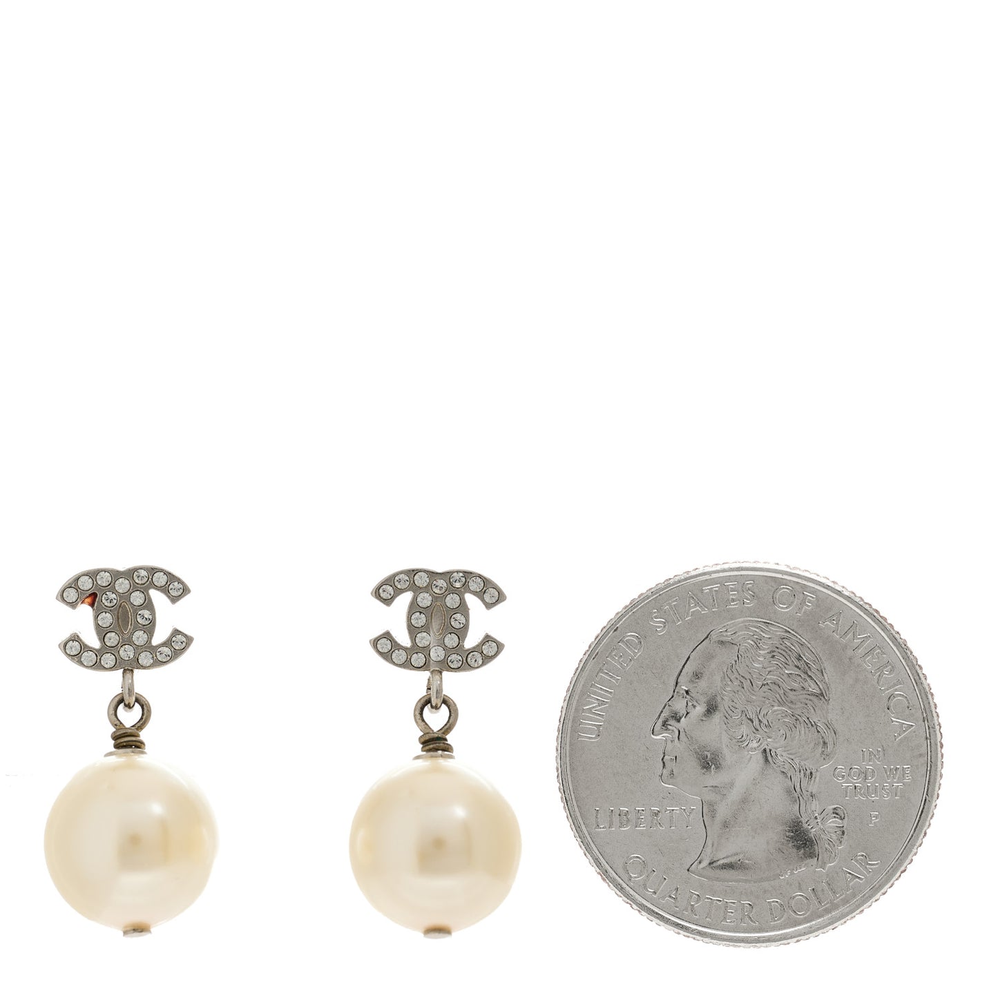 Crystal Pearl CC Drop Earrings Silver Pearly White