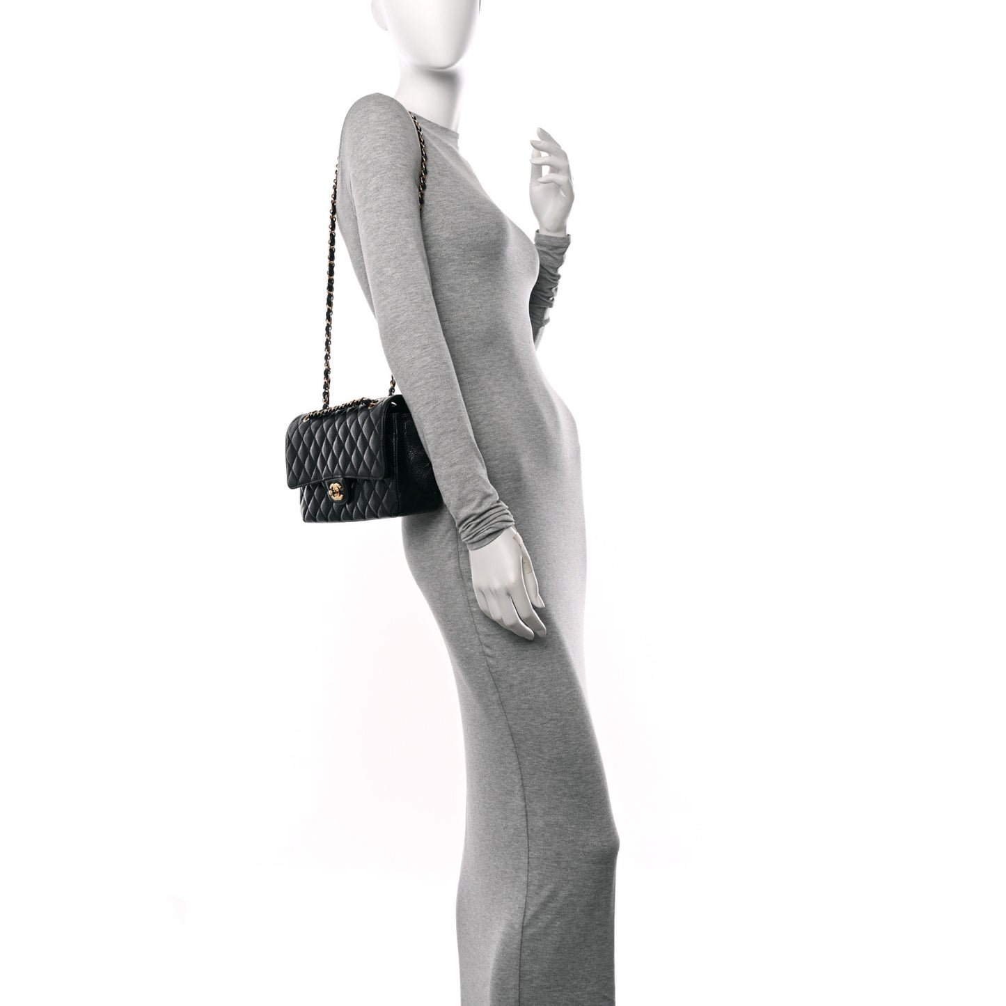 Caviar Quilted Medium Double Flap Black