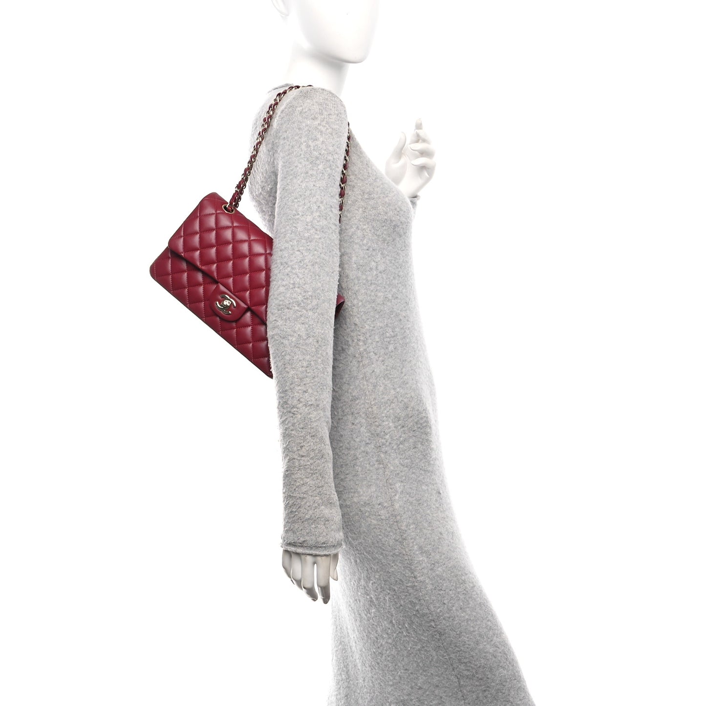 Lambskin Quilted Medium Double Flap Burgundy