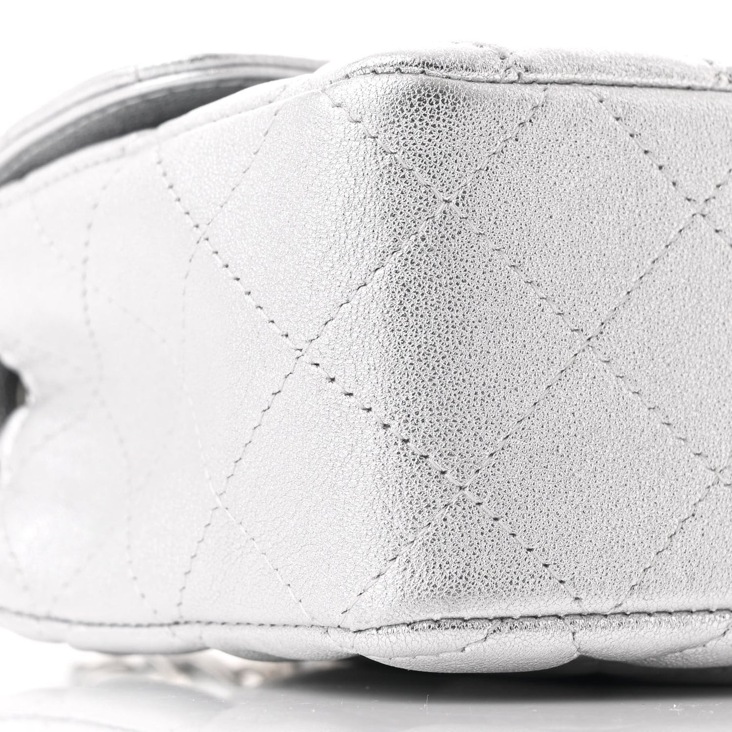 Metallic Calfskin Quilted Mini Rectangular Flap Silver