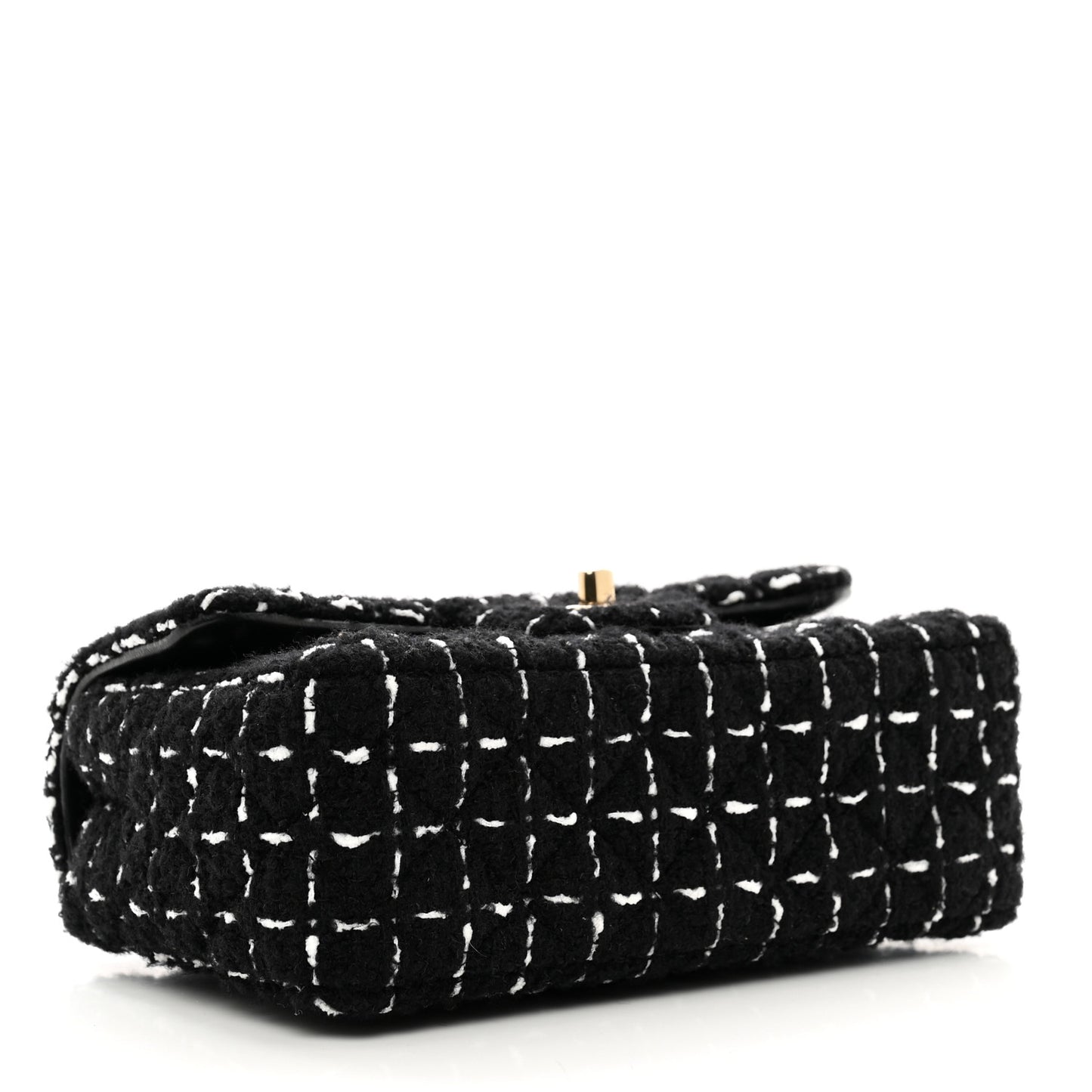 Wool Tweed Quilted Mini Rectangular Flap Black White