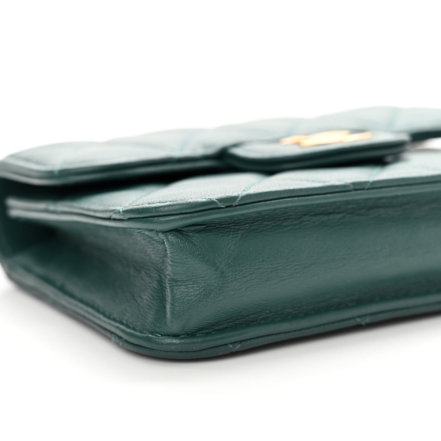 Lambskin Quilted Top Handle Flap Coin Purse With Chain Green