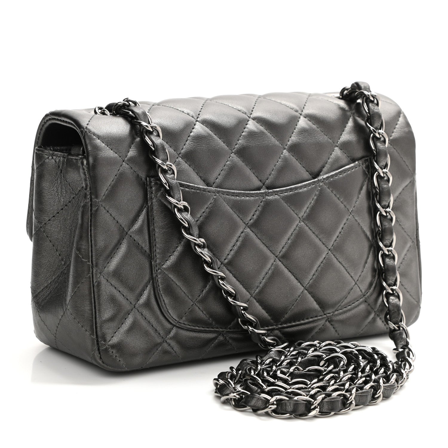 Chanel Iridescent Calfskin Quilted Mini Rectangular Flap Charcoal Grey 2 of 9