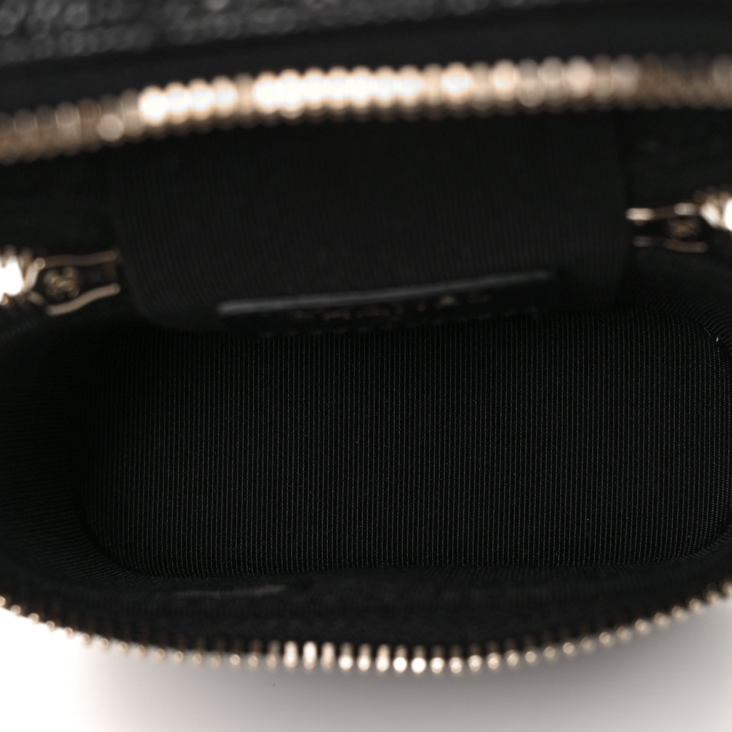 Caviar Quilted Small Handle With Care Vanity Case With Chain Black