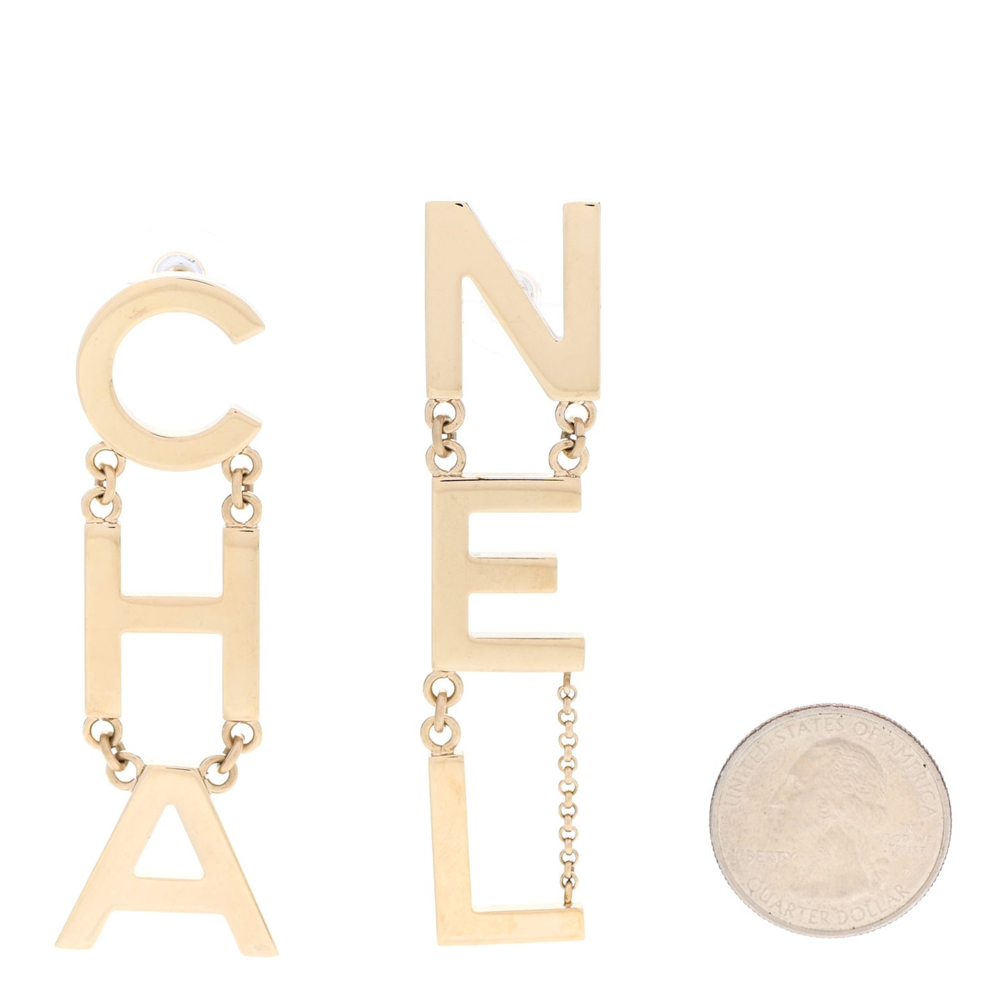 Metal Cha-Nel Logo Drop Earrings Gold