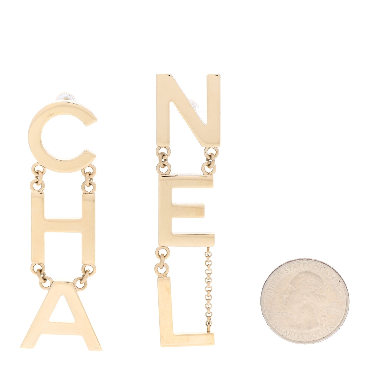 Chanel Metal Cha-Nel Logo Drop Earrings Gold 2 of 4