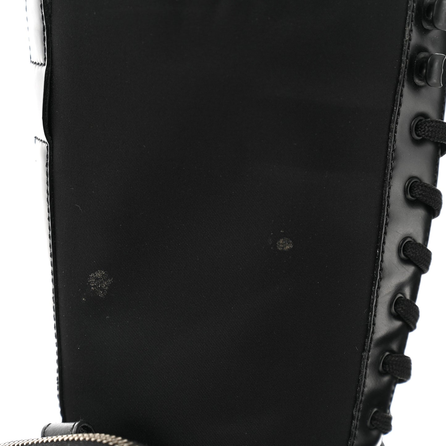 Vitello Lux Nylon Metal Triangle Logo Monolith Pouch Pocket 55mm Tall Combat Boots 38.5 Black