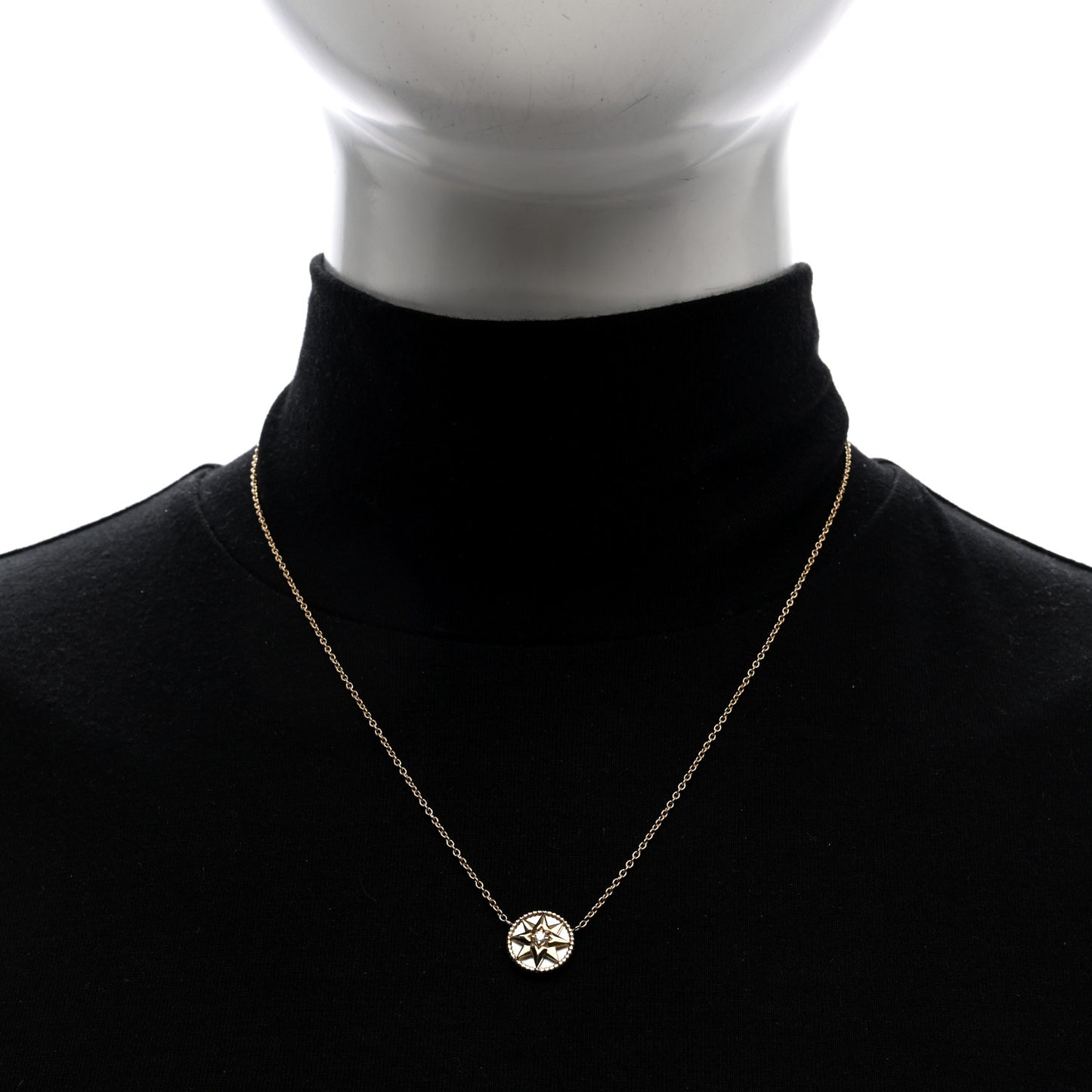 18K Yellow Gold Diamond Mother of Pearl Rose Des Vents Necklace