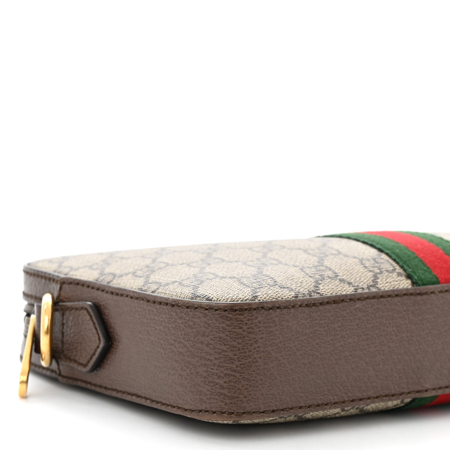GG Supreme Monogram Textured Dollar Calfskin Web Ophidia Wristlet Shoulder Bag Beige Ebony New Acero