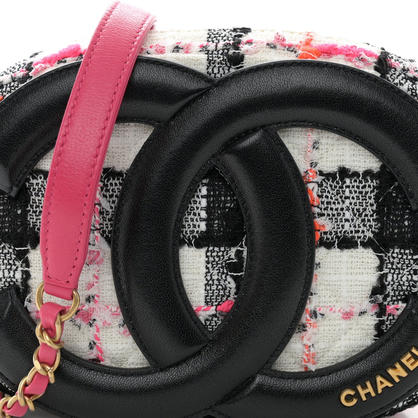 Tweed Lambskin Quilted Coco Midnight Camera Case White Black Multicolor