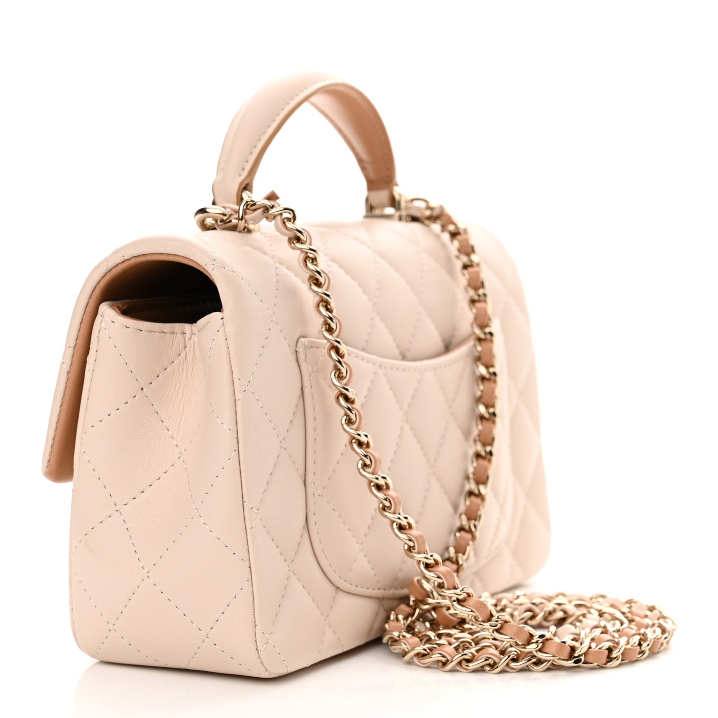 Lambskin Quilted Bi-Color Mini Top Handle Rectangular Flap Ecru Dark Beige