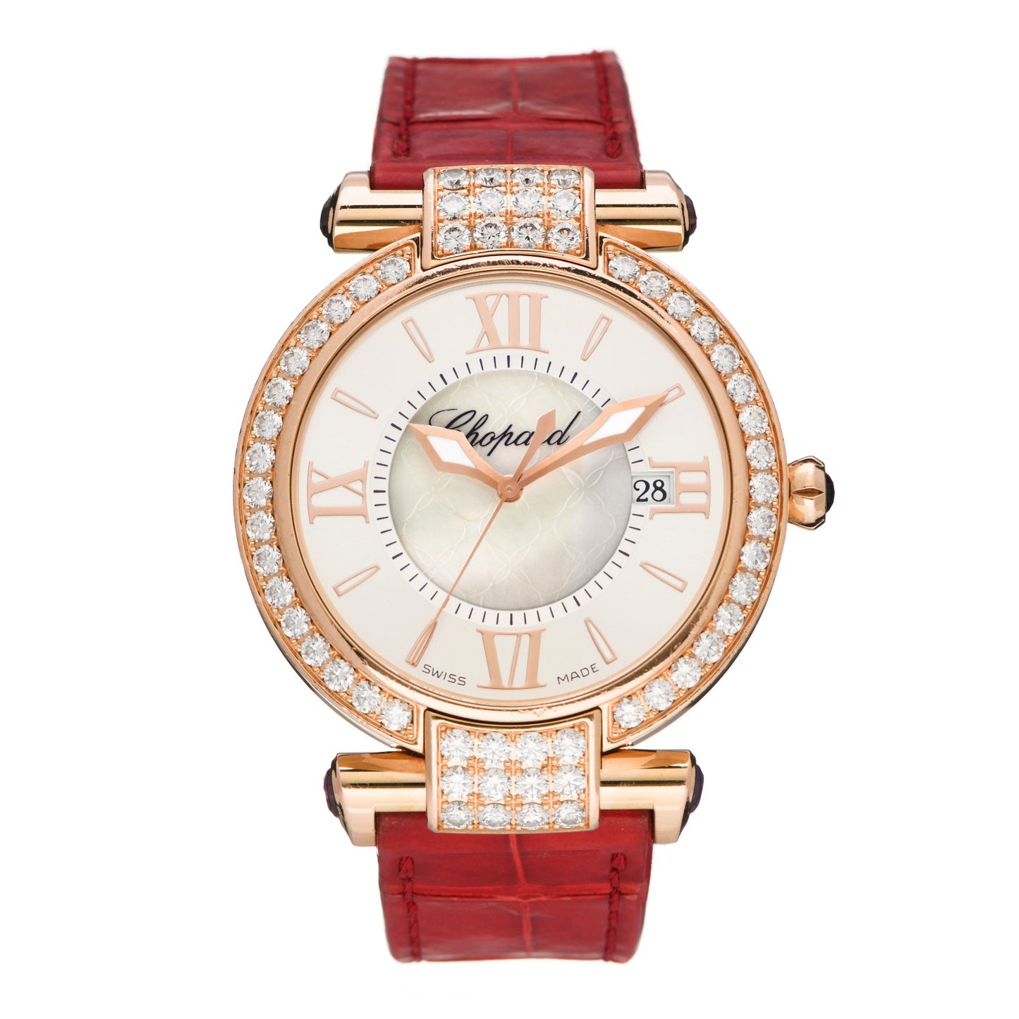 18K Rose Gold Alligator Diamond Bezel Mother of Pearl 36mm Imperiale Quartz Watch