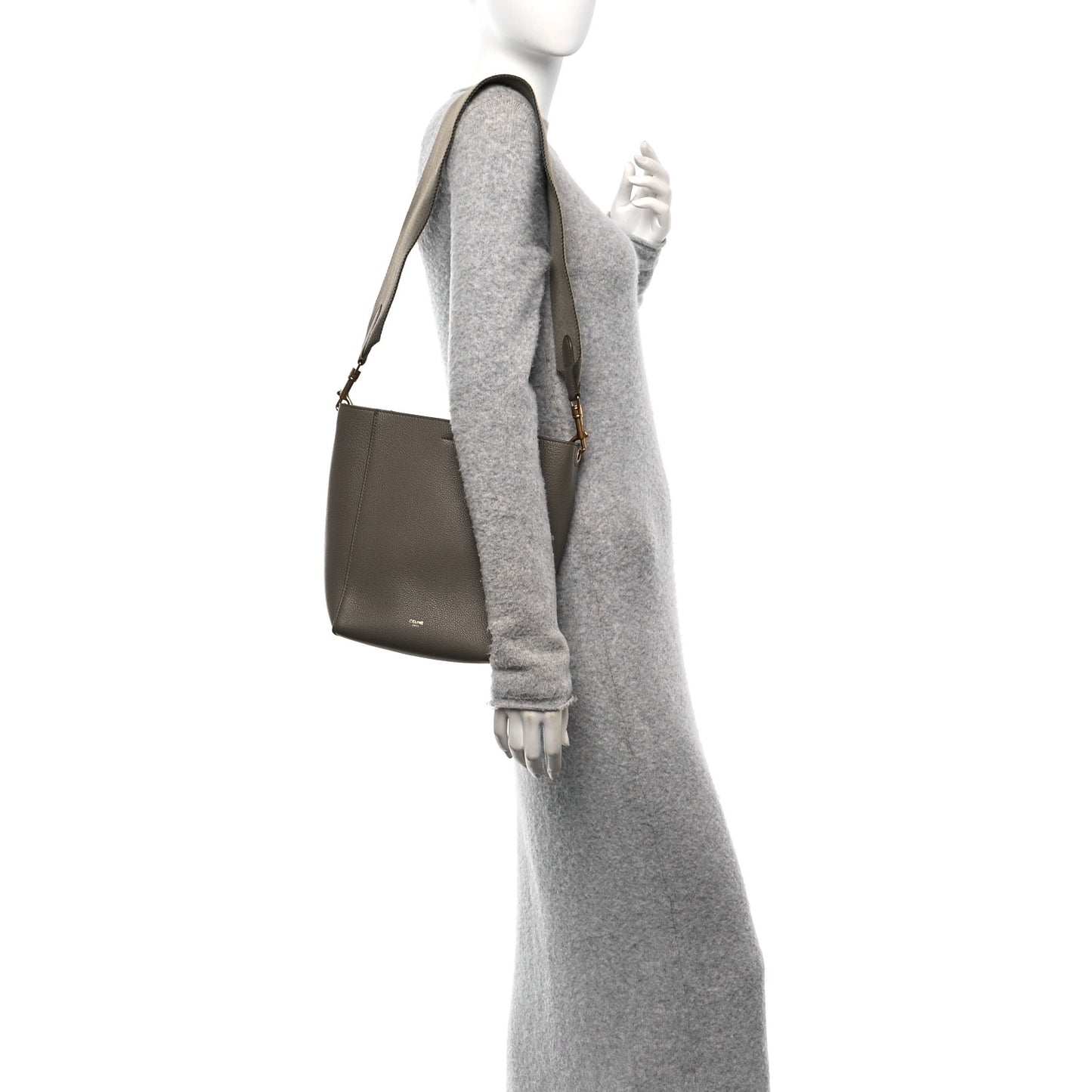 Soft Grained Calfskin Small Sangle Bucket Bag Taupe
