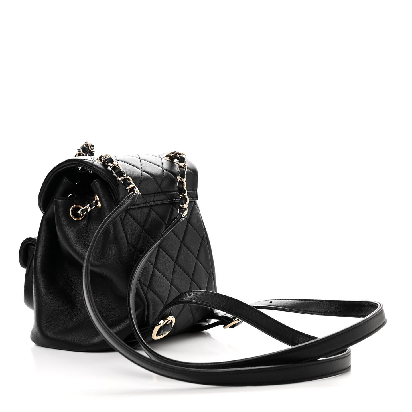 Lambskin Quilted Small Duma Drawstring Backpack Black