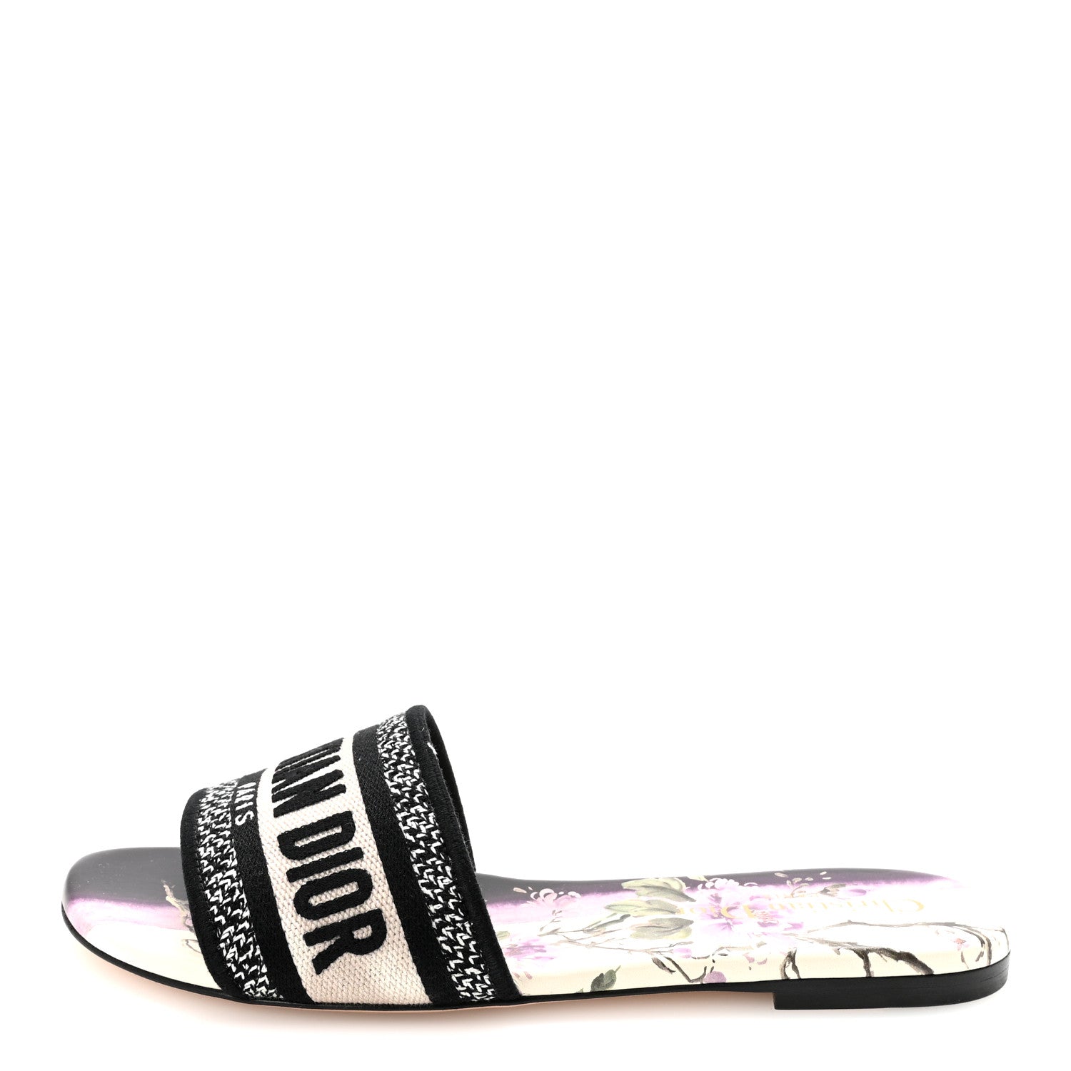Christian Dior ミュール エンブロイダリーコットン　37 Christian Dior Canvas Pivoine Embroidered Dway Mules Slide Sandals