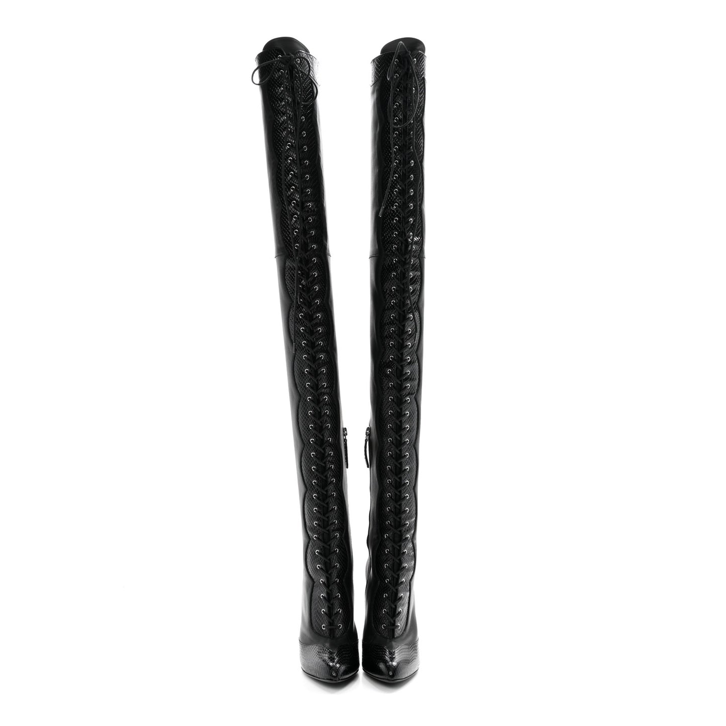 Calfskin Snakeskin Embossed Harriet Over the Knee High Boots 36 Black