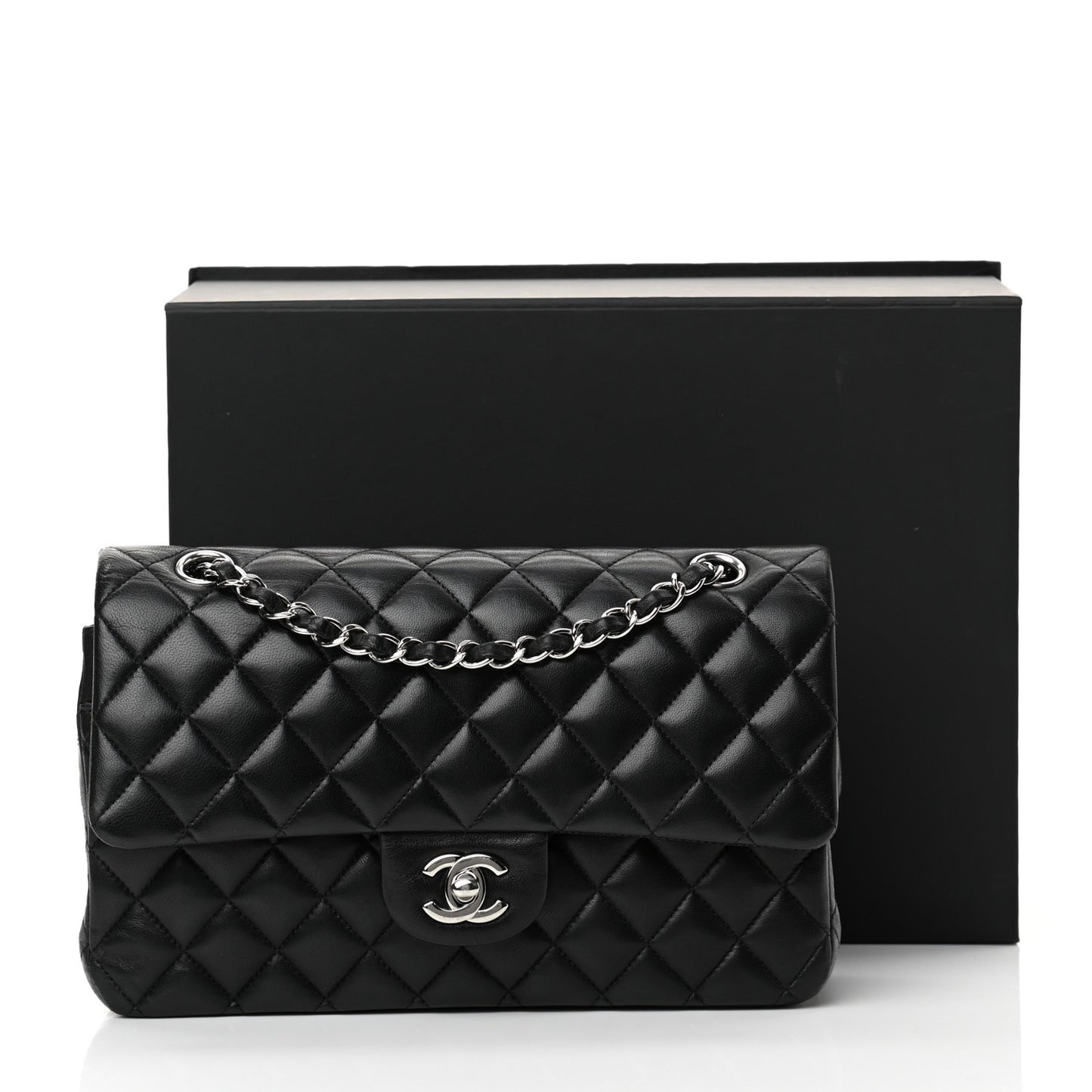 Lambskin Quilted Medium Double Flap Black