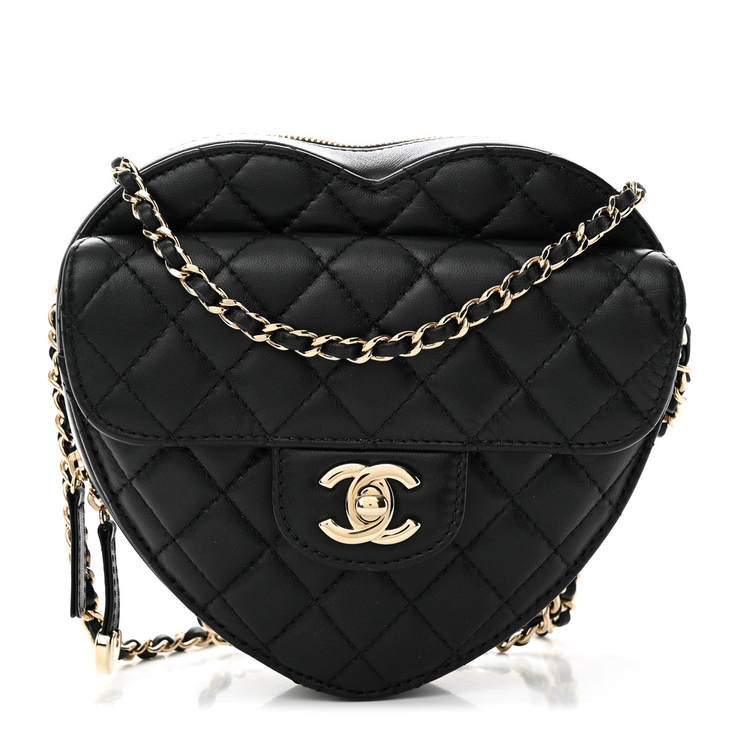 Lambskin Quilted CC In Love Heart Bag Black