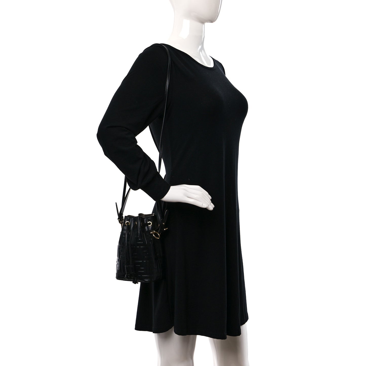 Vitello Liberty F is Fendi FF 1974 Embossed Mini Mon Tresor Bucket Bag Black