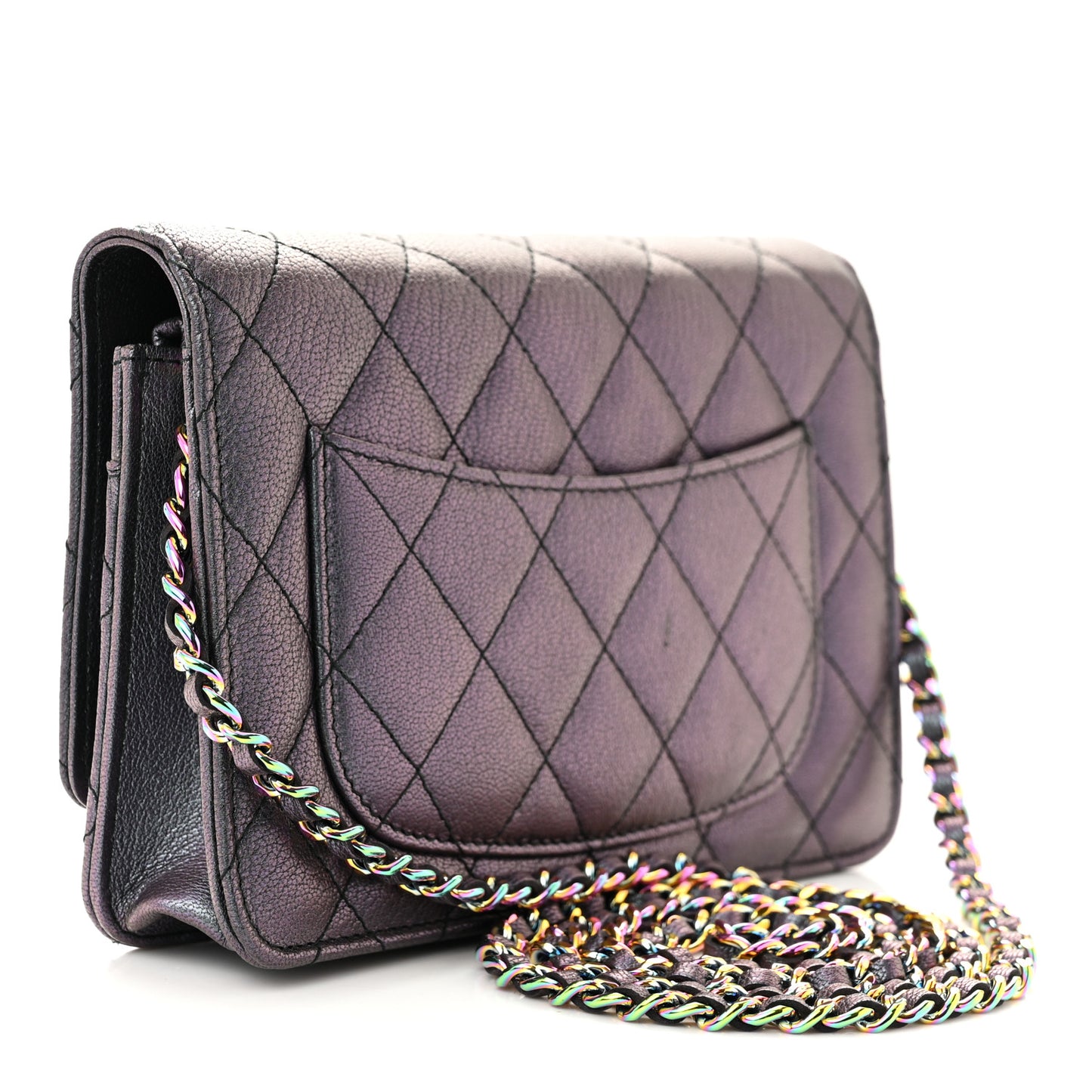 Iridescent Goatskin Quilted Wallet On Chain WOC Purple