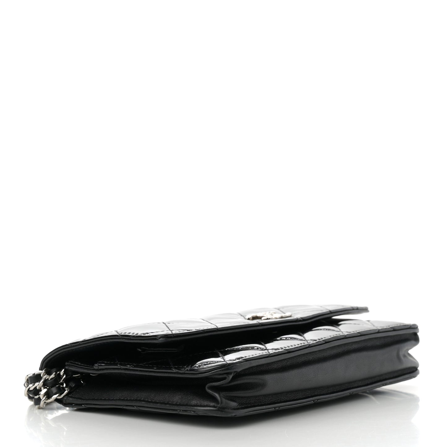 Patent Quilted Brilliant Wallet On Chain WOC Black