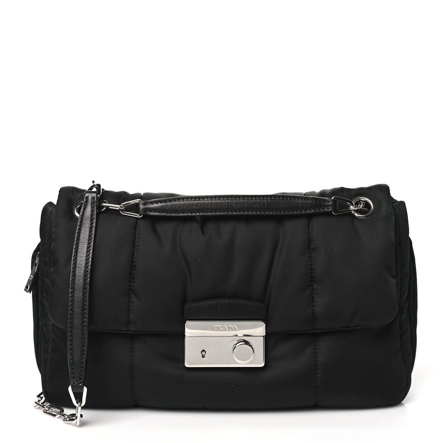 Prada Tessuto Nylon Bomber Sound Chain Flap Shoulder Bag Black 1 of 10