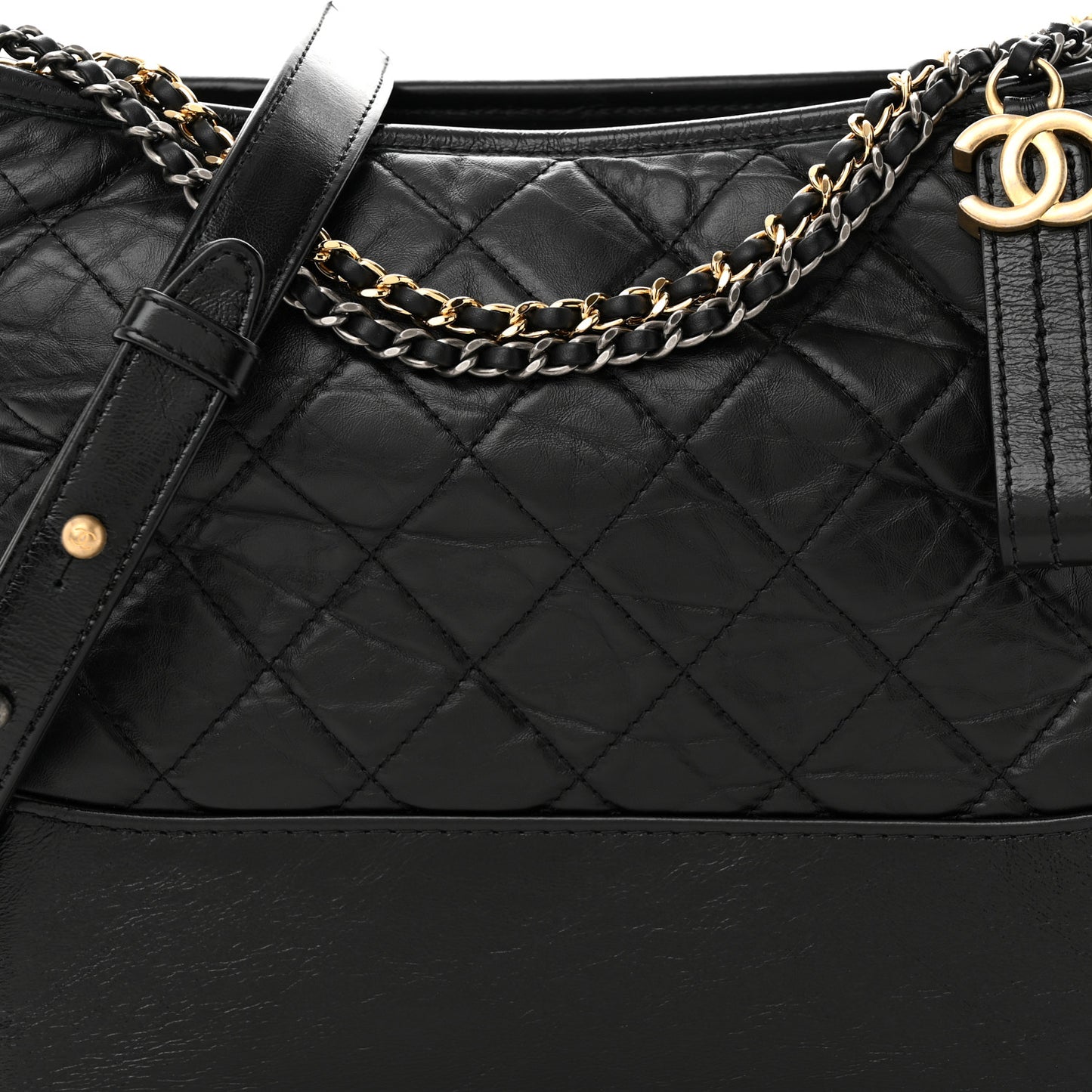 Aged Calfskin Quilted Medium Gabrielle Hobo Black