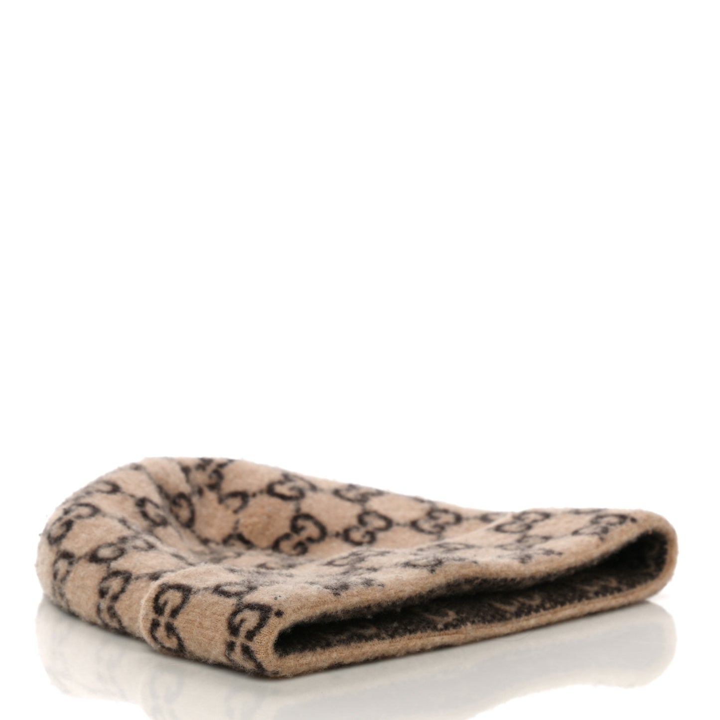 Wool GG Monogram Fog Tricot Beanie Hat M Beige Dark Brown