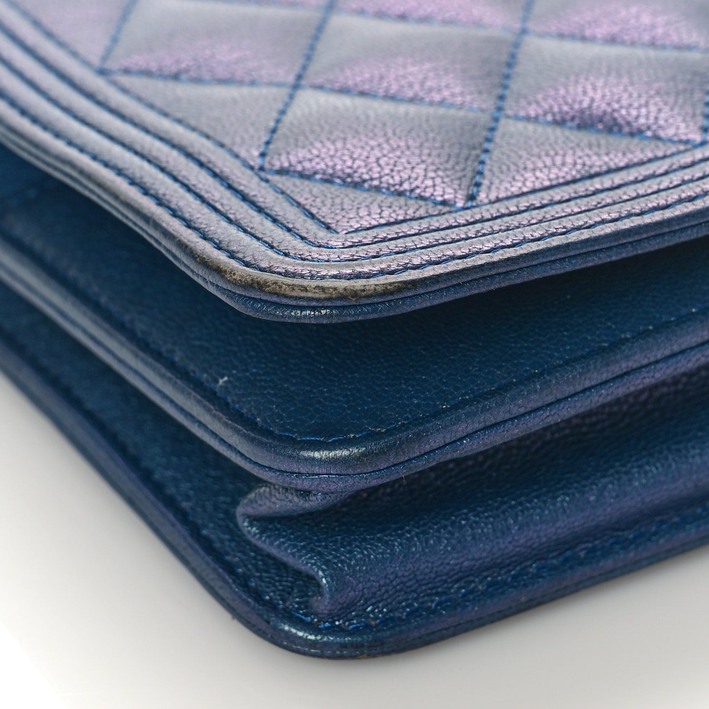 Iridescent Goatskin Quilted Boy Wallet On Chain WOC Blue