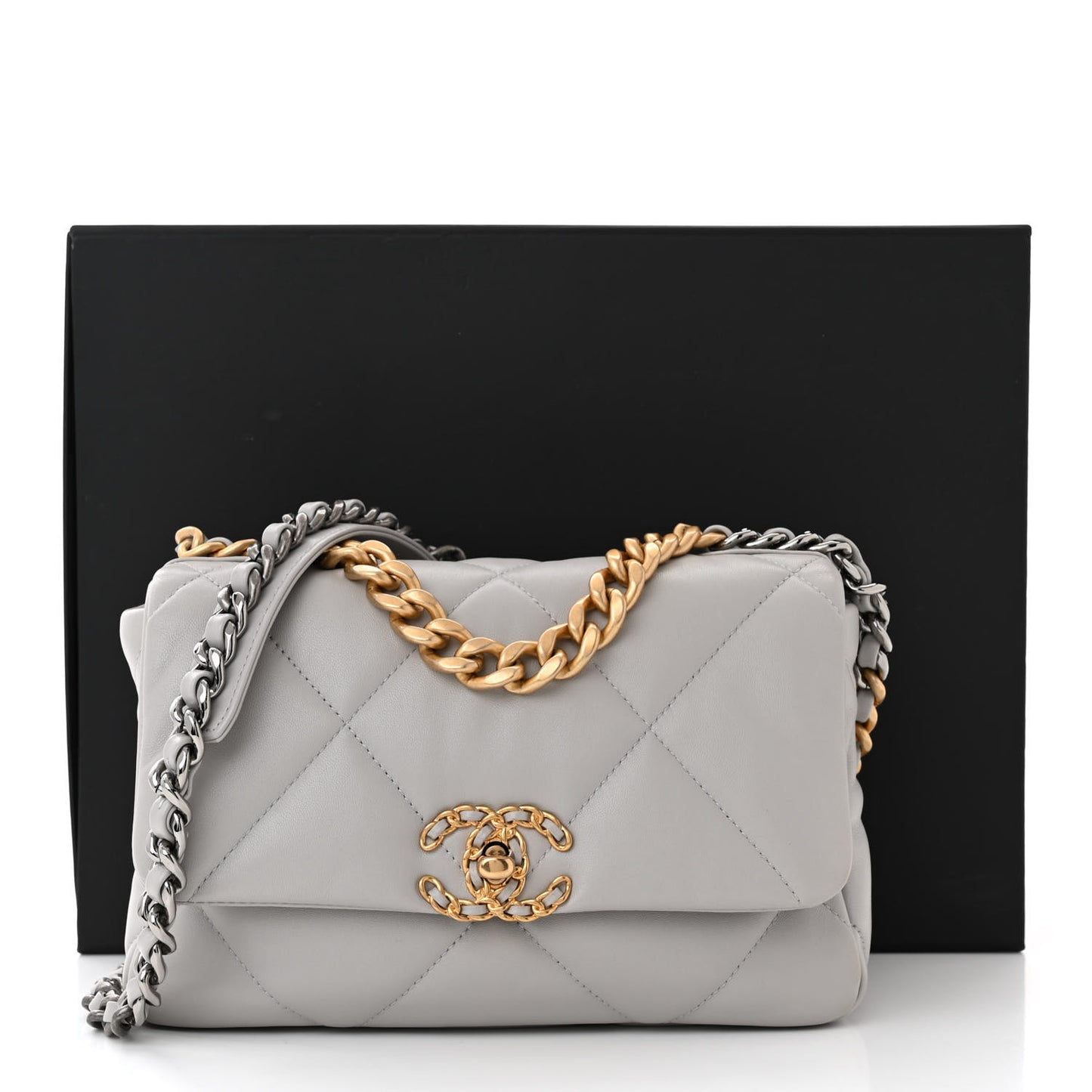 Lambskin Quilted Medium Chanel 19 Flap Grey
